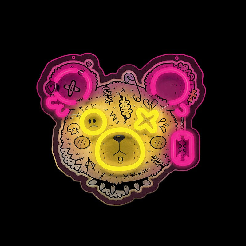 Forever Light Neon Punk Teddy Bear pink-yellow - Διακοσμητικό φωτιστικό τοίχου