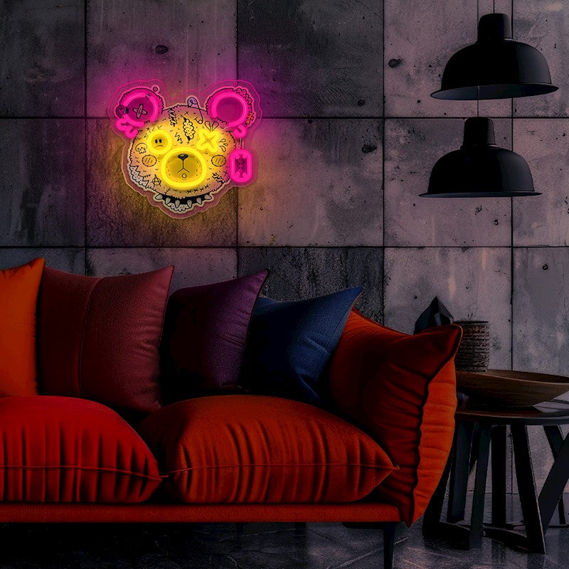 Forever Light Neon Punk Teddy Bear pink-yellow - Διακοσμητικό φωτιστικό τοίχου