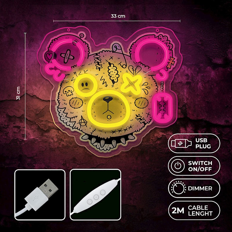 Forever Light Neon Punk Teddy Bear pink-yellow - Διακοσμητικό φωτιστικό τοίχου