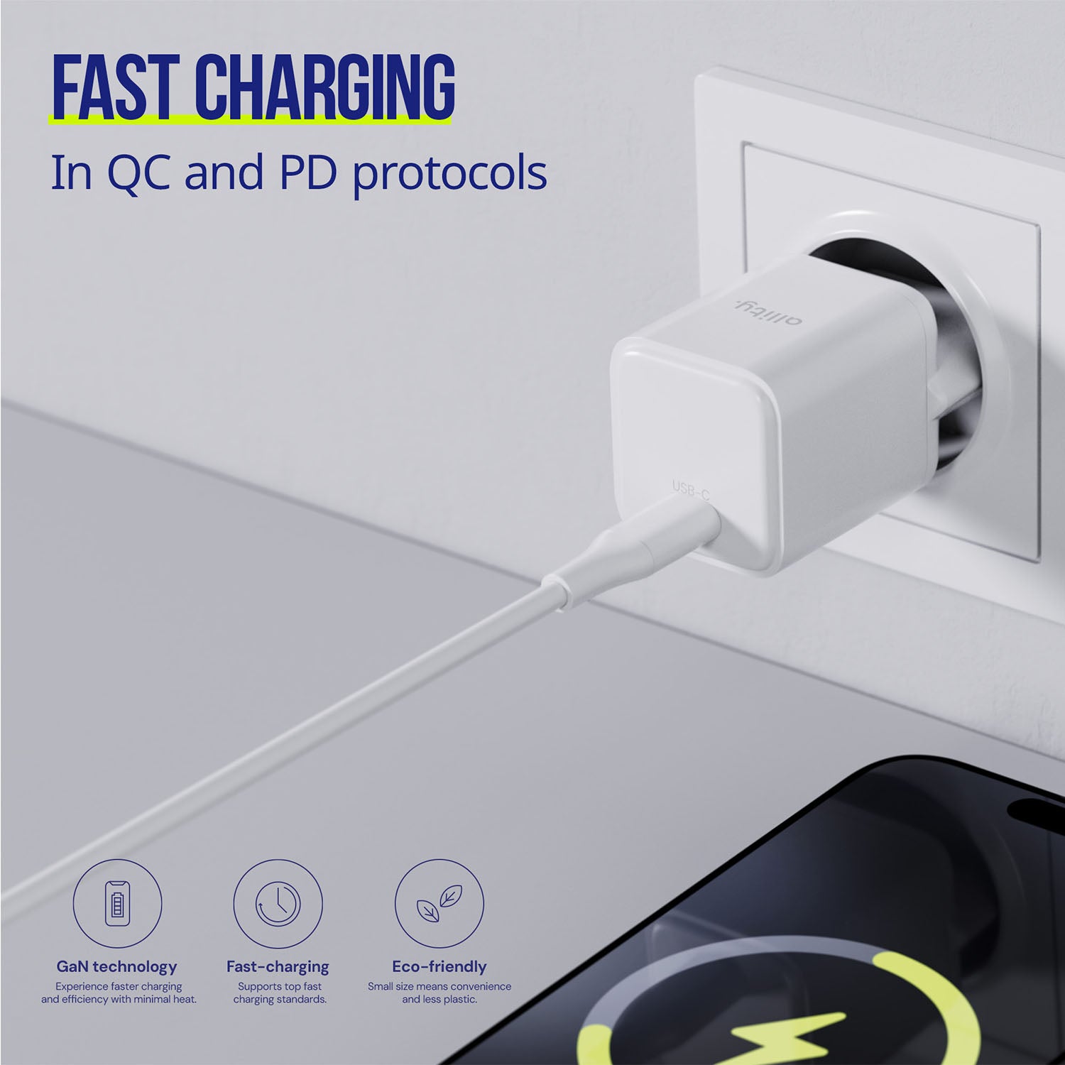 Φορτιστής τοίχου Allity GaN PD QC ATC-01-20WC 1x USB-c 20W λευκός