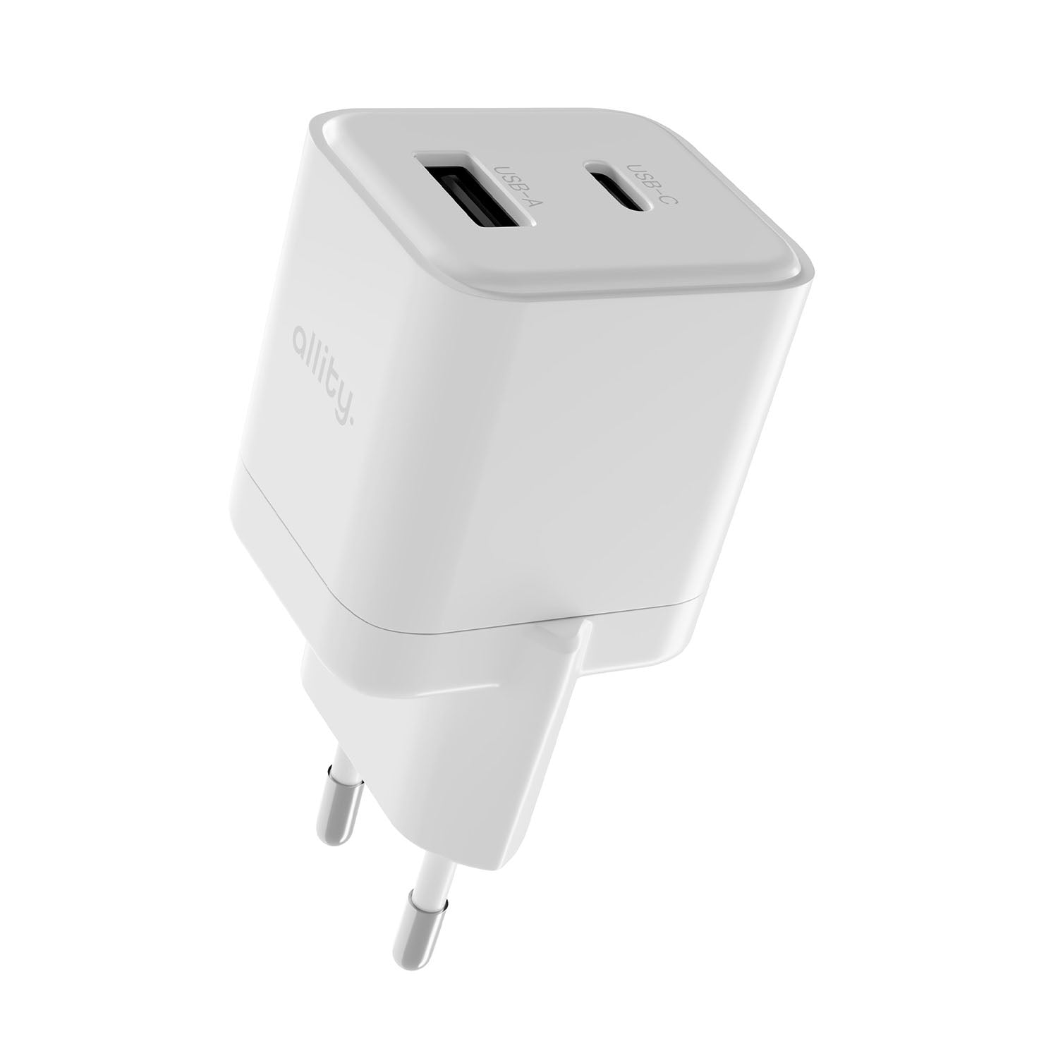 Φορτιστής τοίχου Allity GaN PD QC ATC-01-20WAC 1x USB-c 1x USB-a 20W λευκός