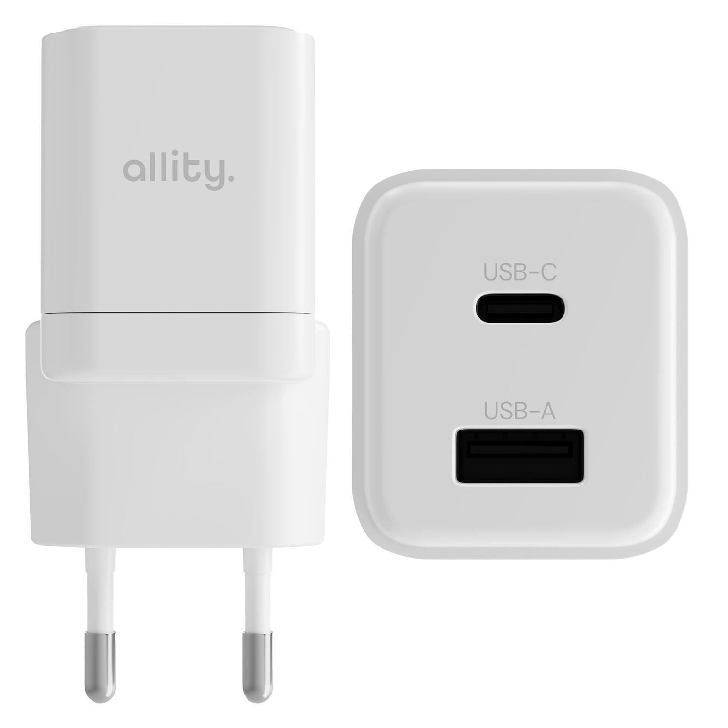 Φορτιστής τοίχου Allity GaN PD QC ATC-01-20WAC 1x USB-c 1x USB-a 20W λευκός