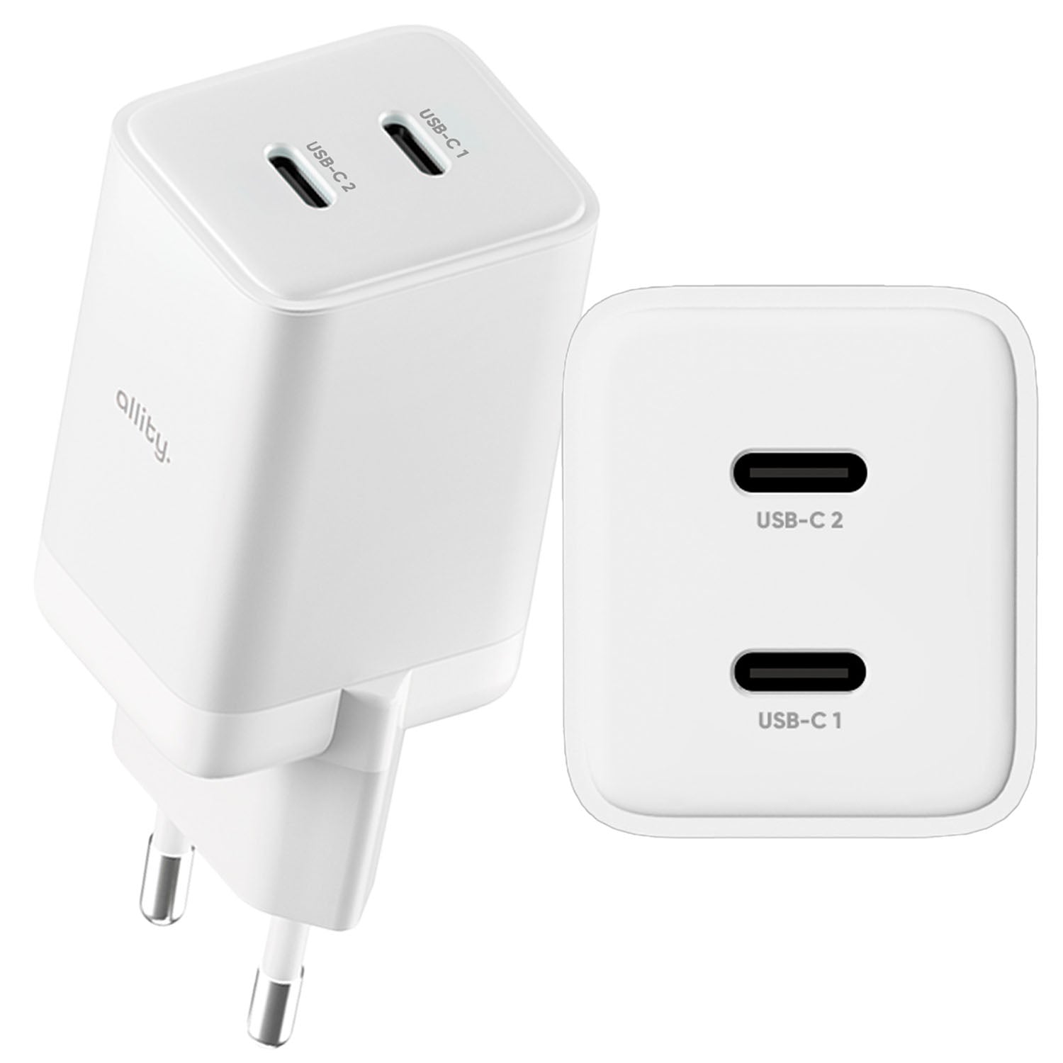 Φορτιστής τοίχου Allity GaN PD QC ATC-01-45WCC 2x USB-c 45W λευκός
