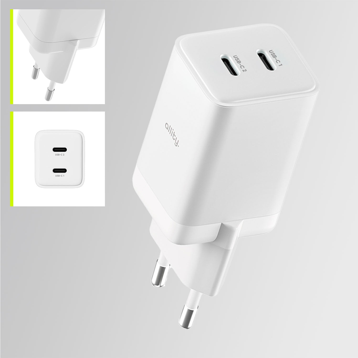 Φορτιστής τοίχου Allity GaN PD QC ATC-01-45WCC 2x USB-c 45W λευκός