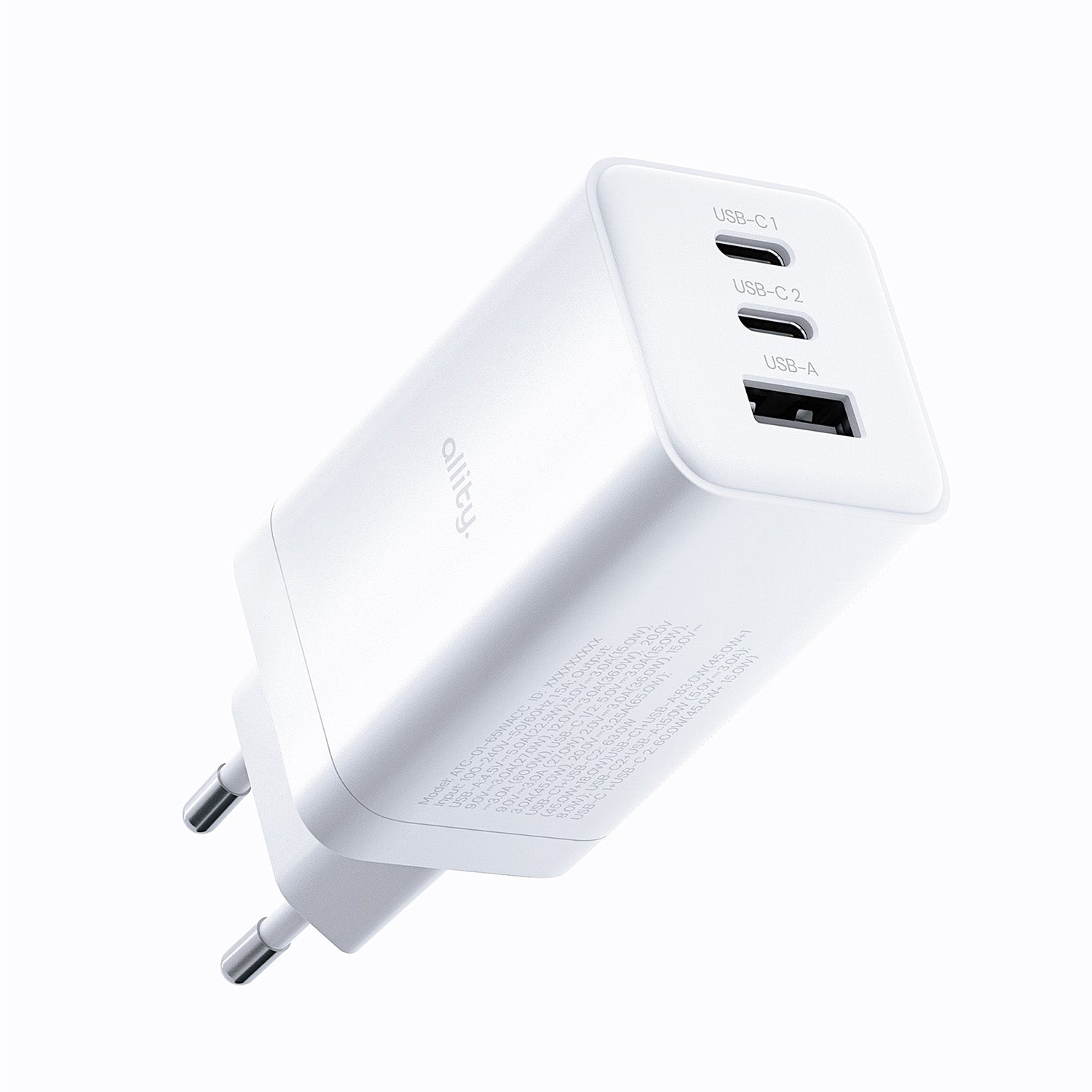 Φορτιστής τοίχου Allity GaN PD QC ATC-01-65WACC 2x USB-c 1x USB-a 65W λευκός