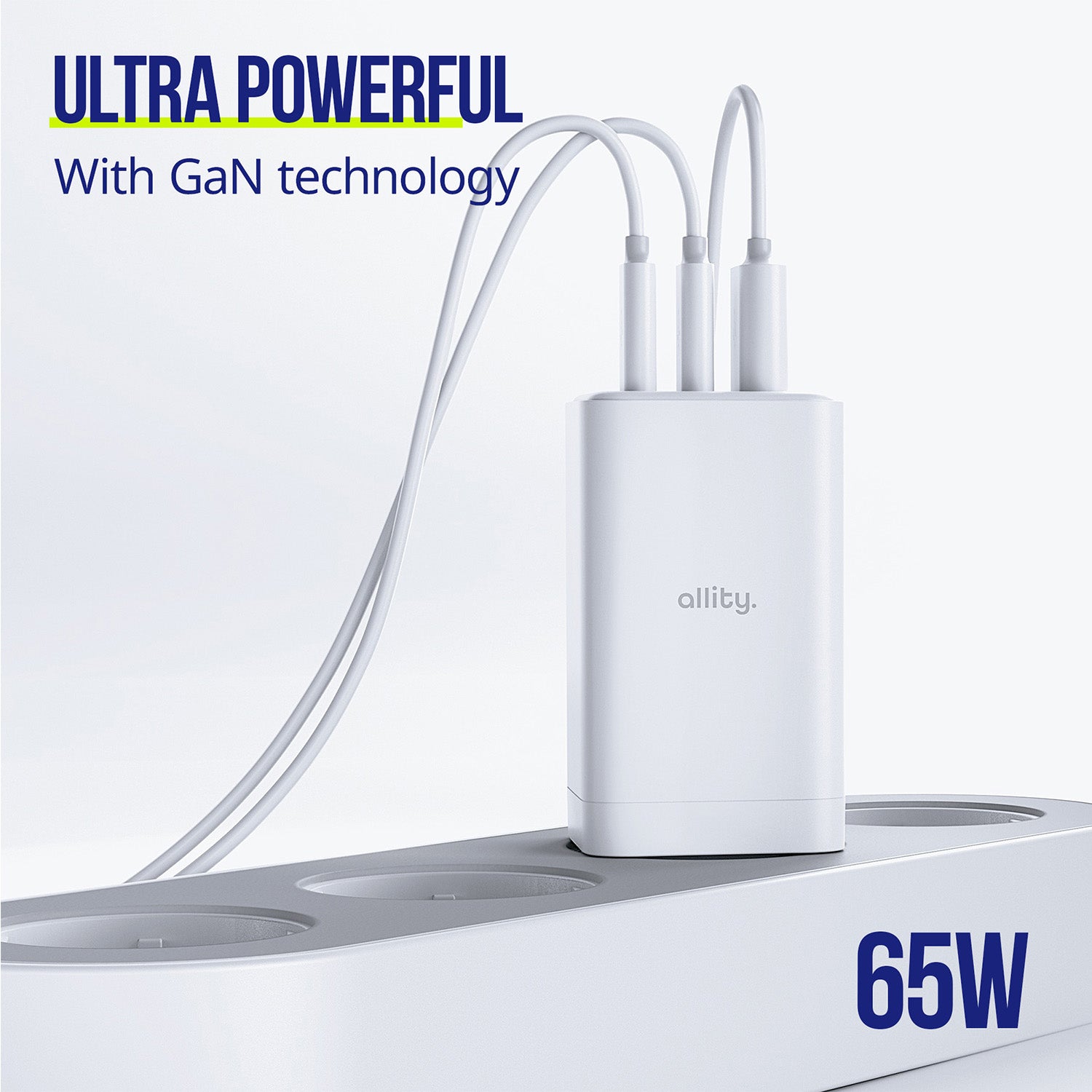 Φορτιστής τοίχου Allity GaN PD QC ATC-01-65WACC 2x USB-c 1x USB-a 65W λευκός