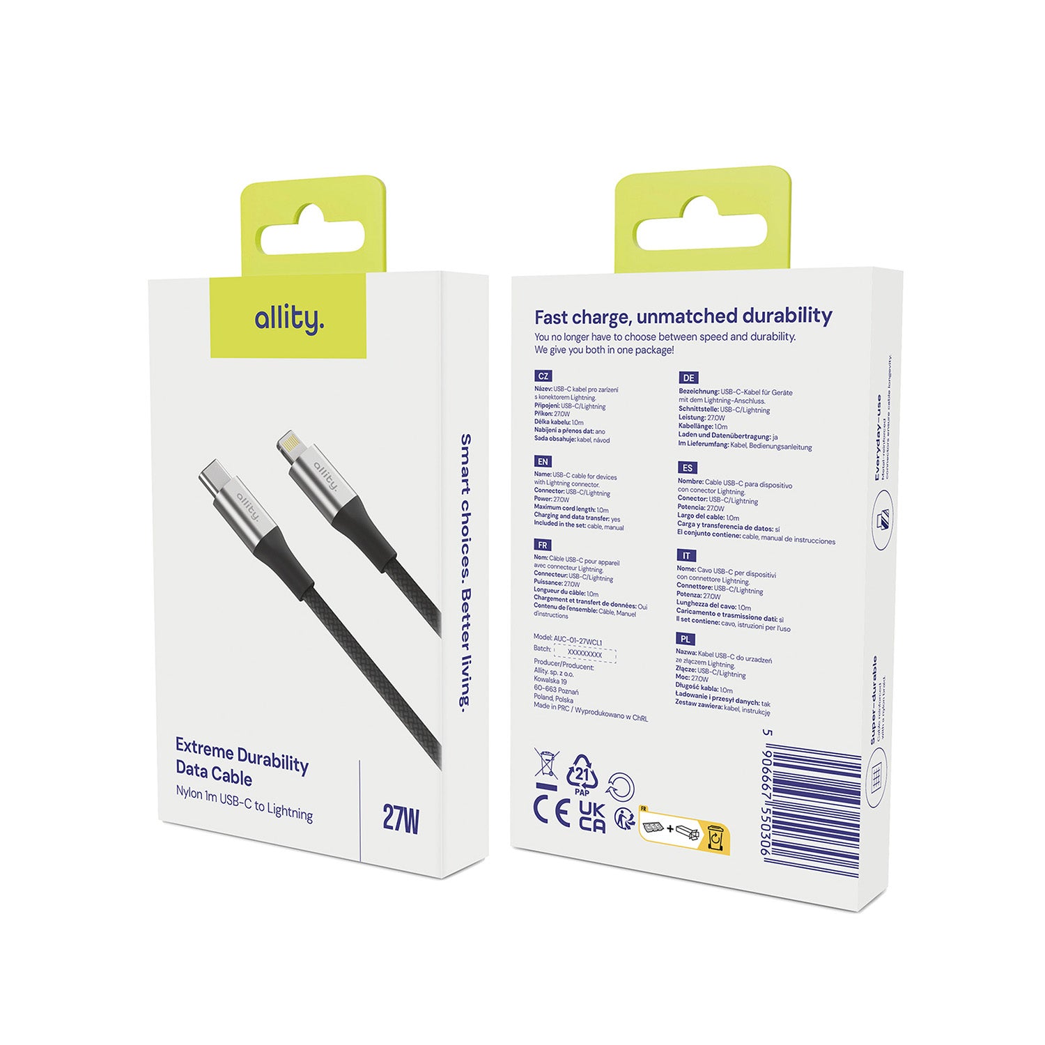 Καλώδιο Allity AUC-01 USB-c - lightning 1,0 m 27W μαύρο