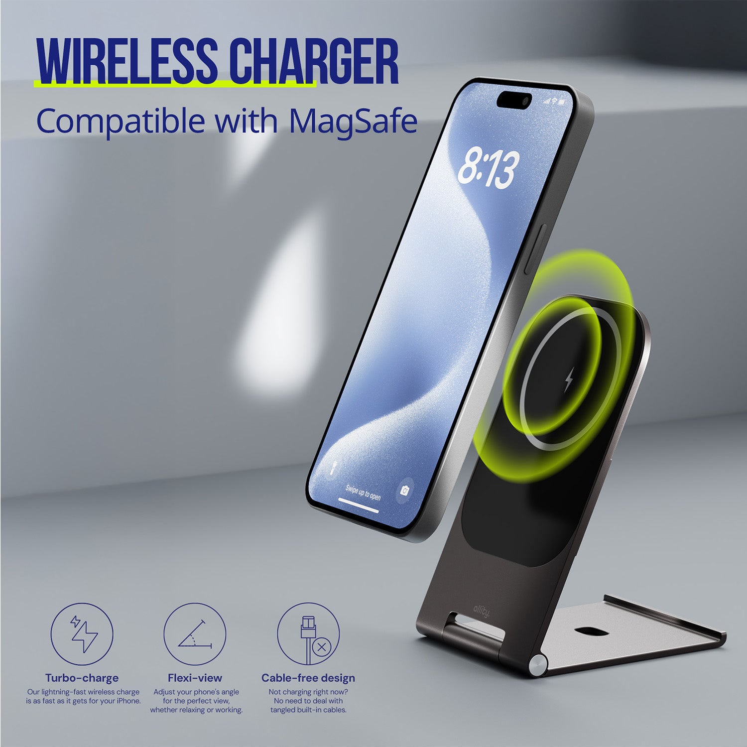 Ασύρματος φορτιστής Allity AWC-200-15WMS 15W γραφίτης