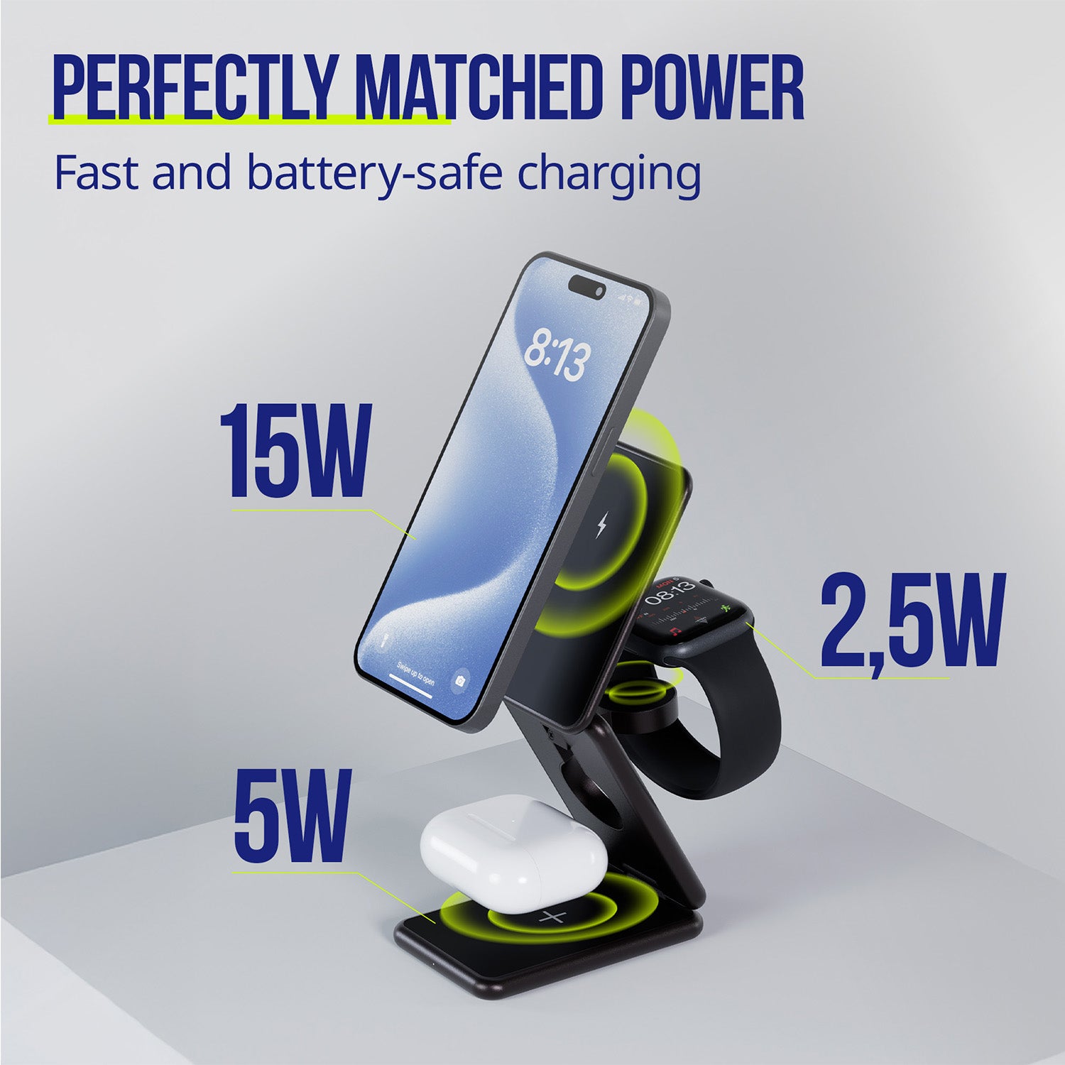 Ασύρματος φορτιστής Allity AWC-230-225WMS 22,5W γραφίτης 3σε1