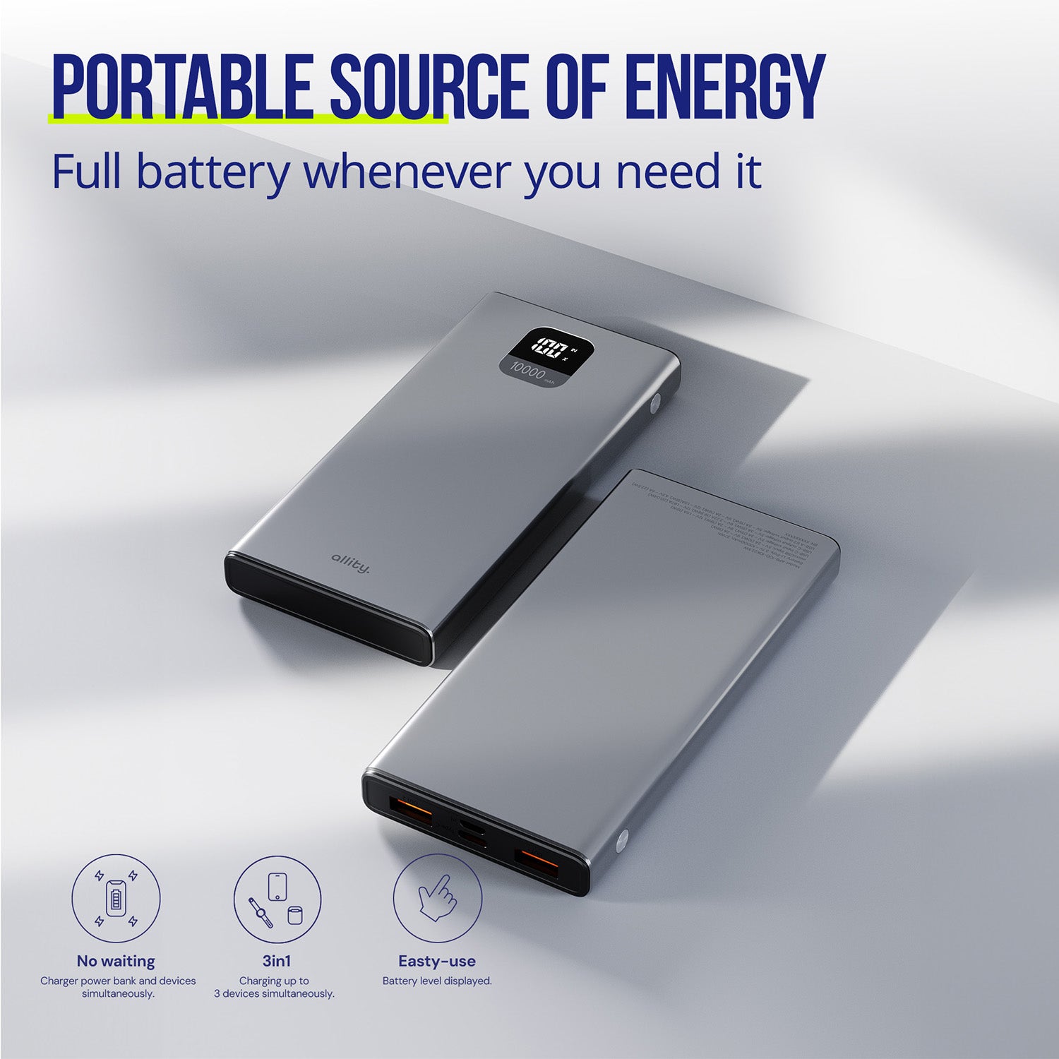 PowerBank Allity APB-100 PD QC 22,5W 10.000 mAh γκρι