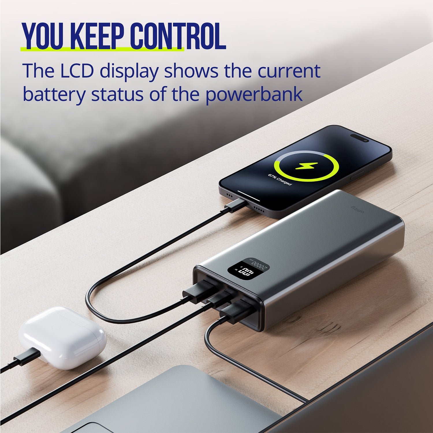 Power bank Allity APB-100 PD QC 22,5W 20.000 mAh γκρι