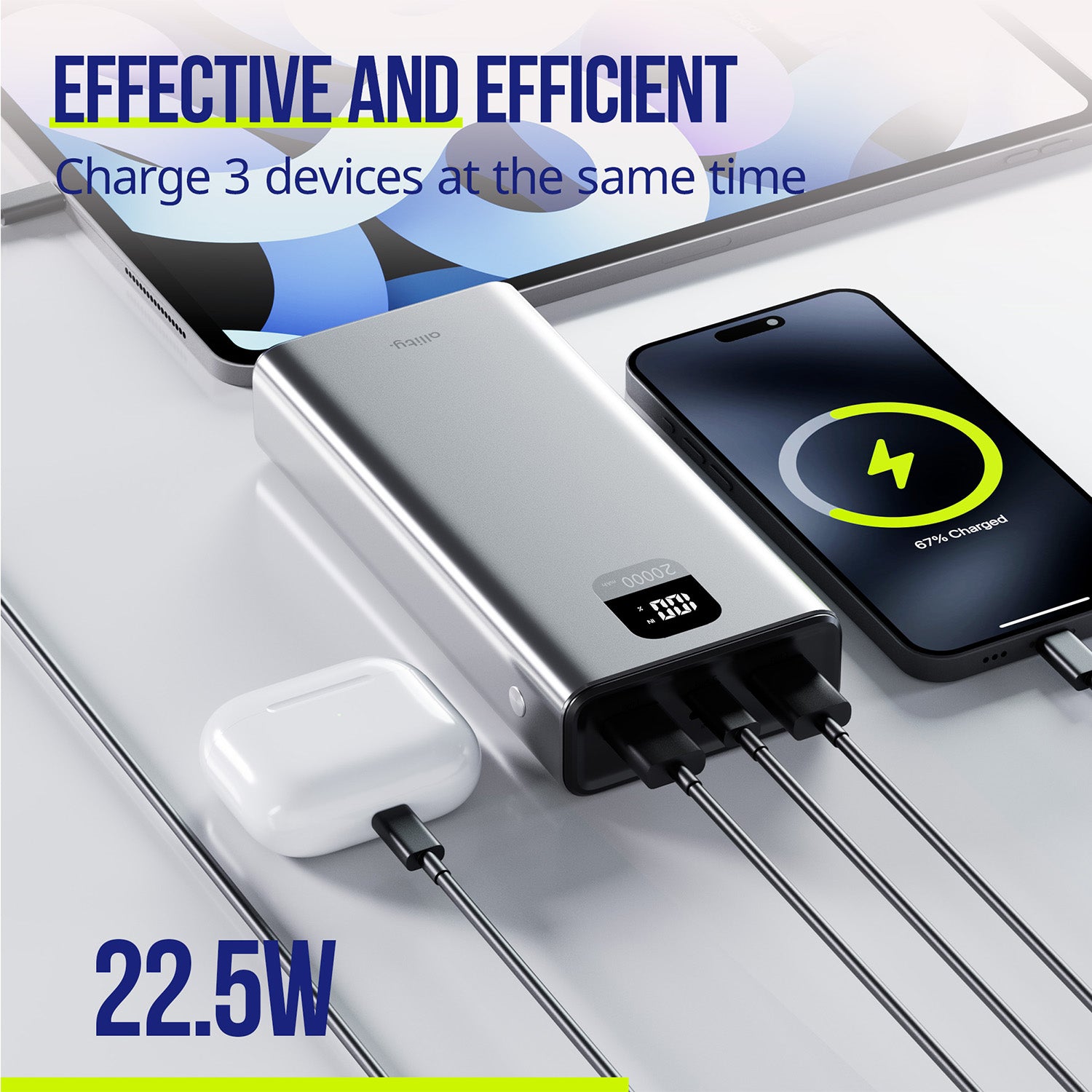 Power bank Allity APB-100 PD QC 22,5W 20.000 mAh γκρι