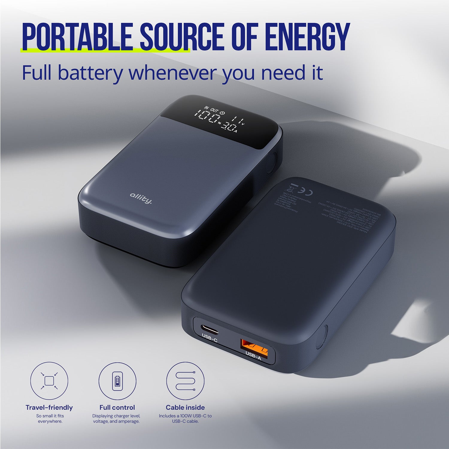 Allity power bank APB-200 PD QC 33W 10.000 mAh γκρι