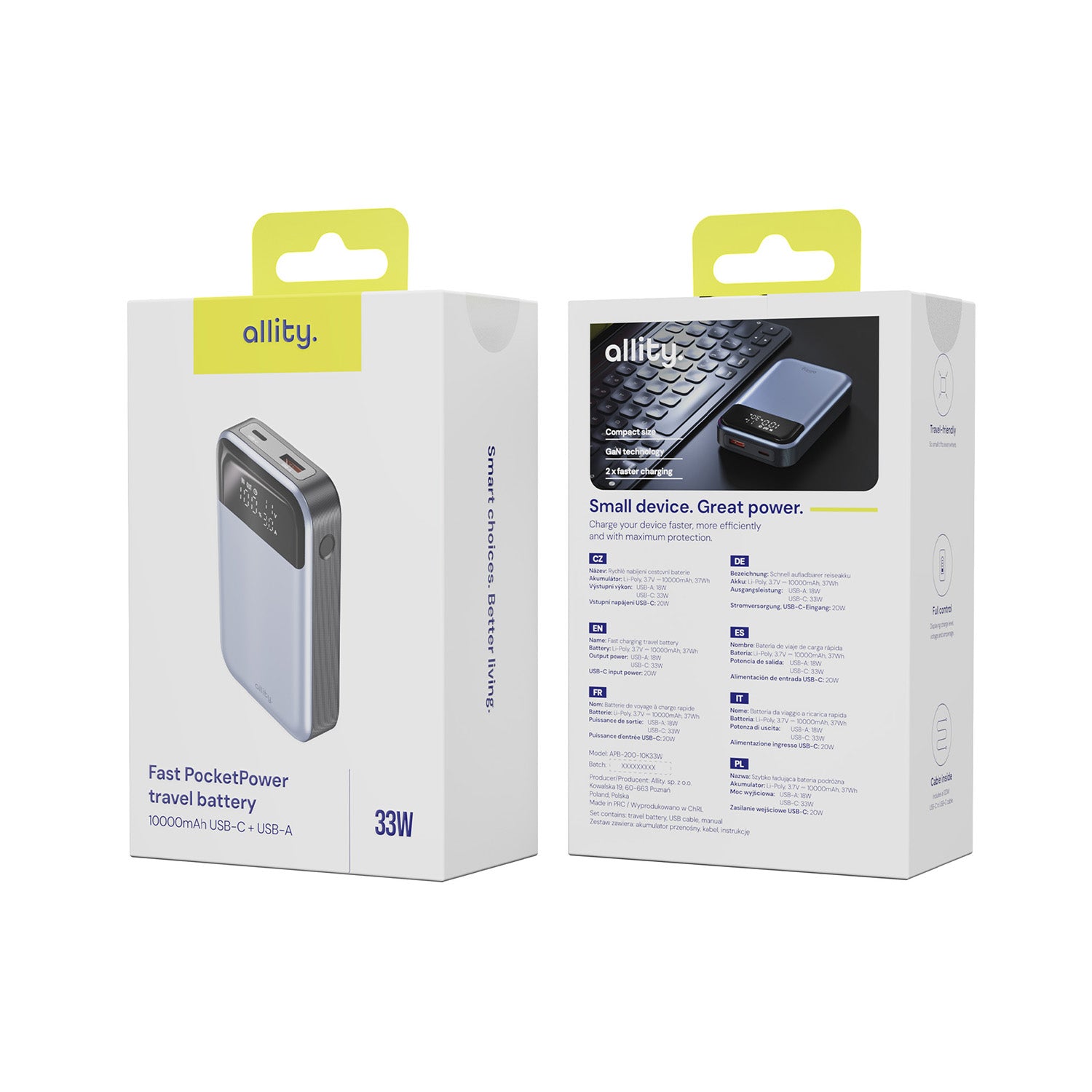 Allity power bank APB-200 PD QC 33W 10.000 mAh γκρι
