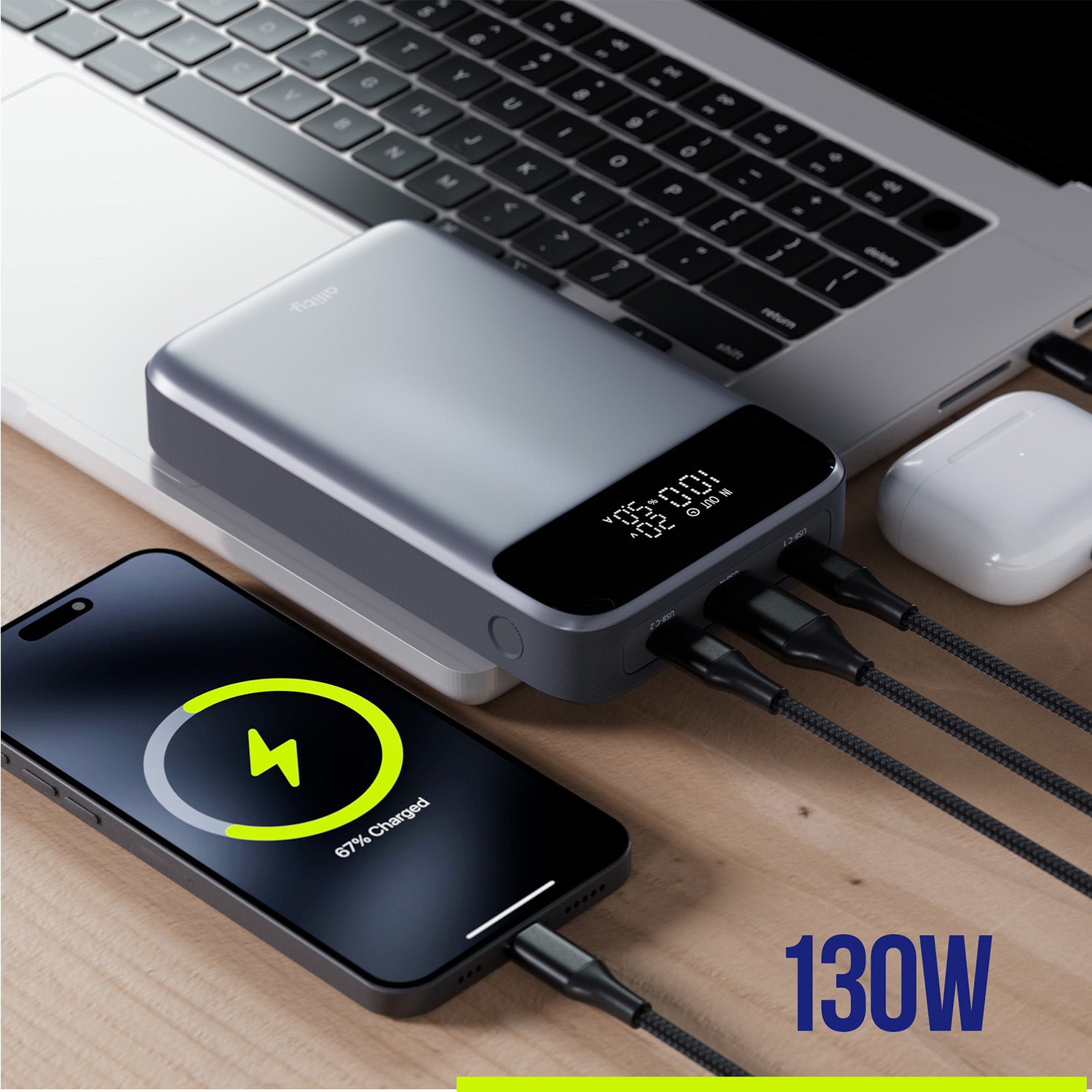 Φορητός φορτιστής Allity APB-200 PD για laptop QC 130W 19200 mAh γκρι