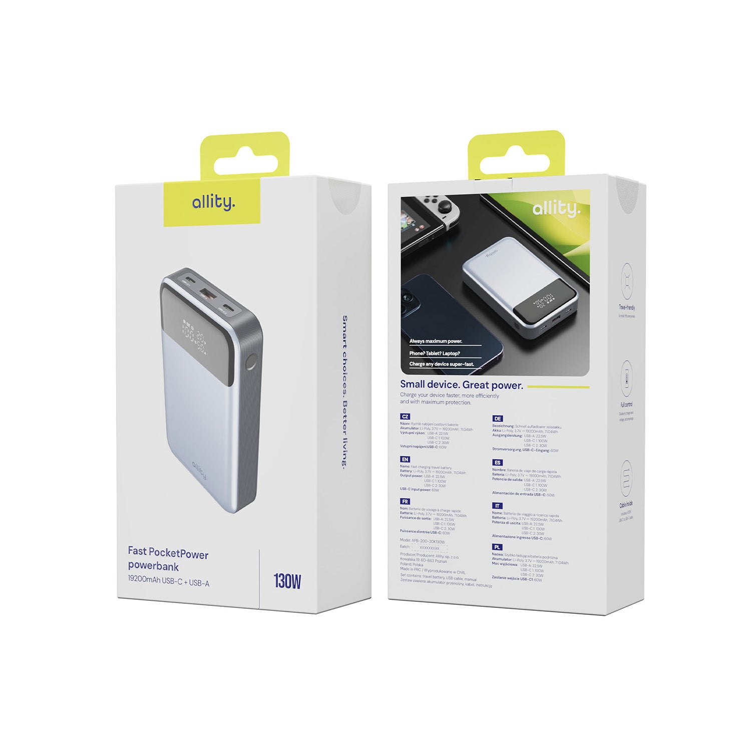 Φορητός φορτιστής Allity APB-200 PD για laptop QC 130W 19200 mAh γκρι