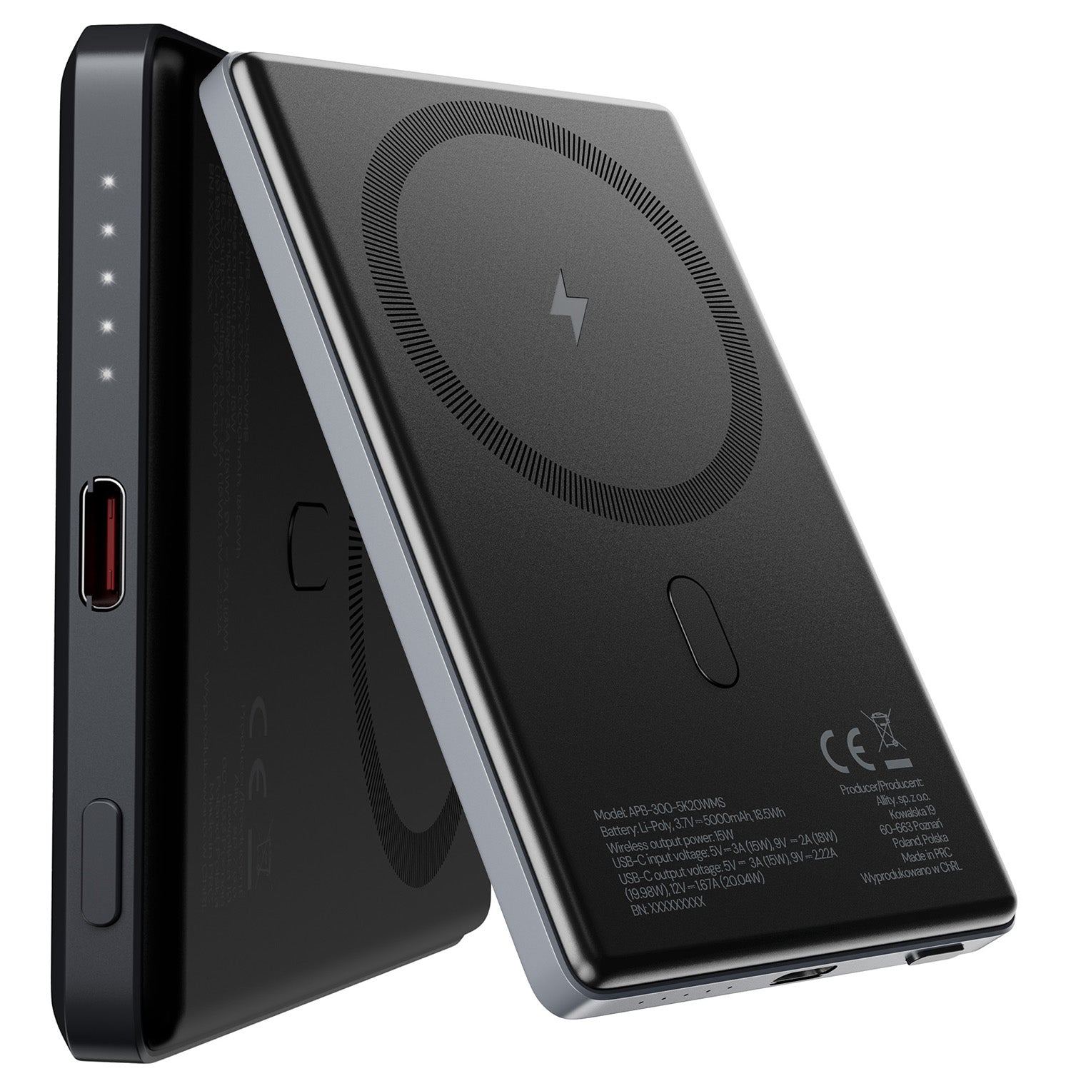 Allity ασύρματο power bank APB-300 PD QC 20W 5000 mAh μαγνητικό γκρι