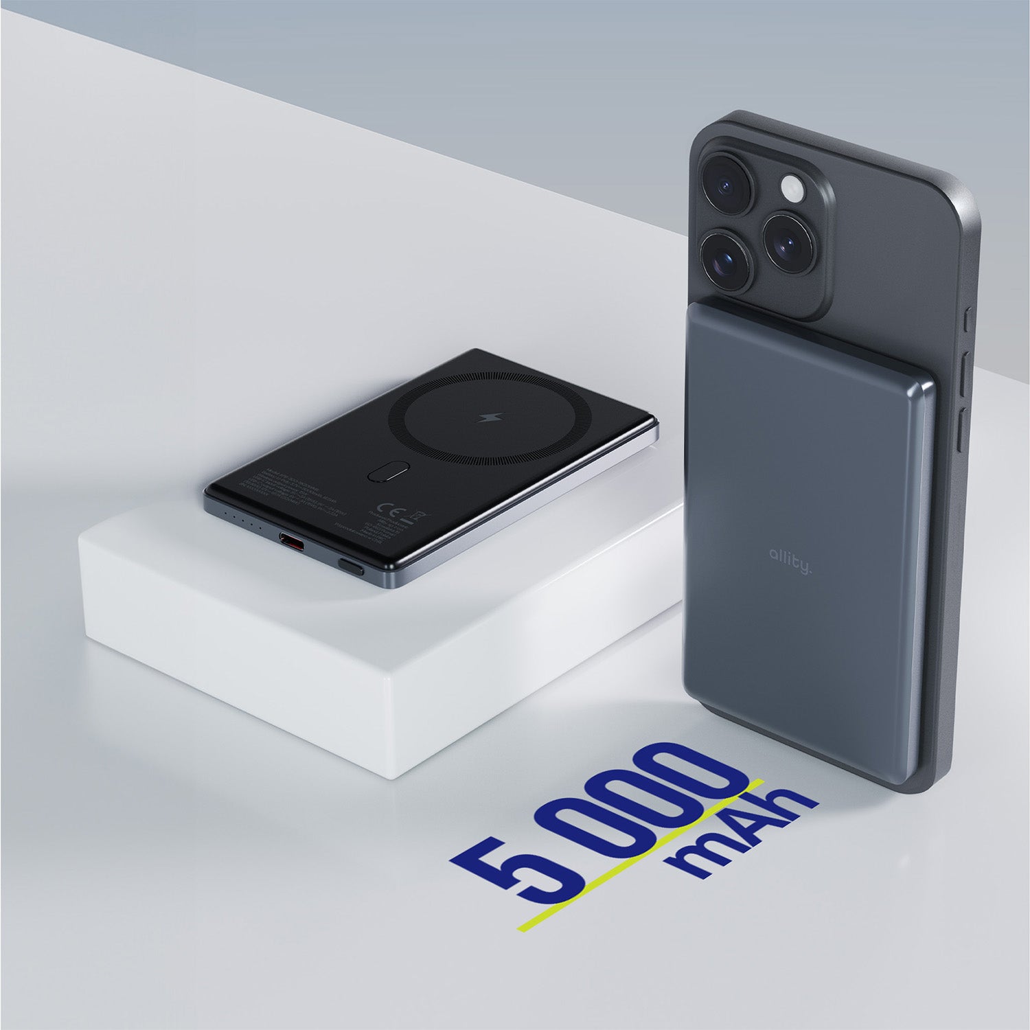 Allity ασύρματο power bank APB-300 PD QC 20W 5000 mAh μαγνητικό γκρι