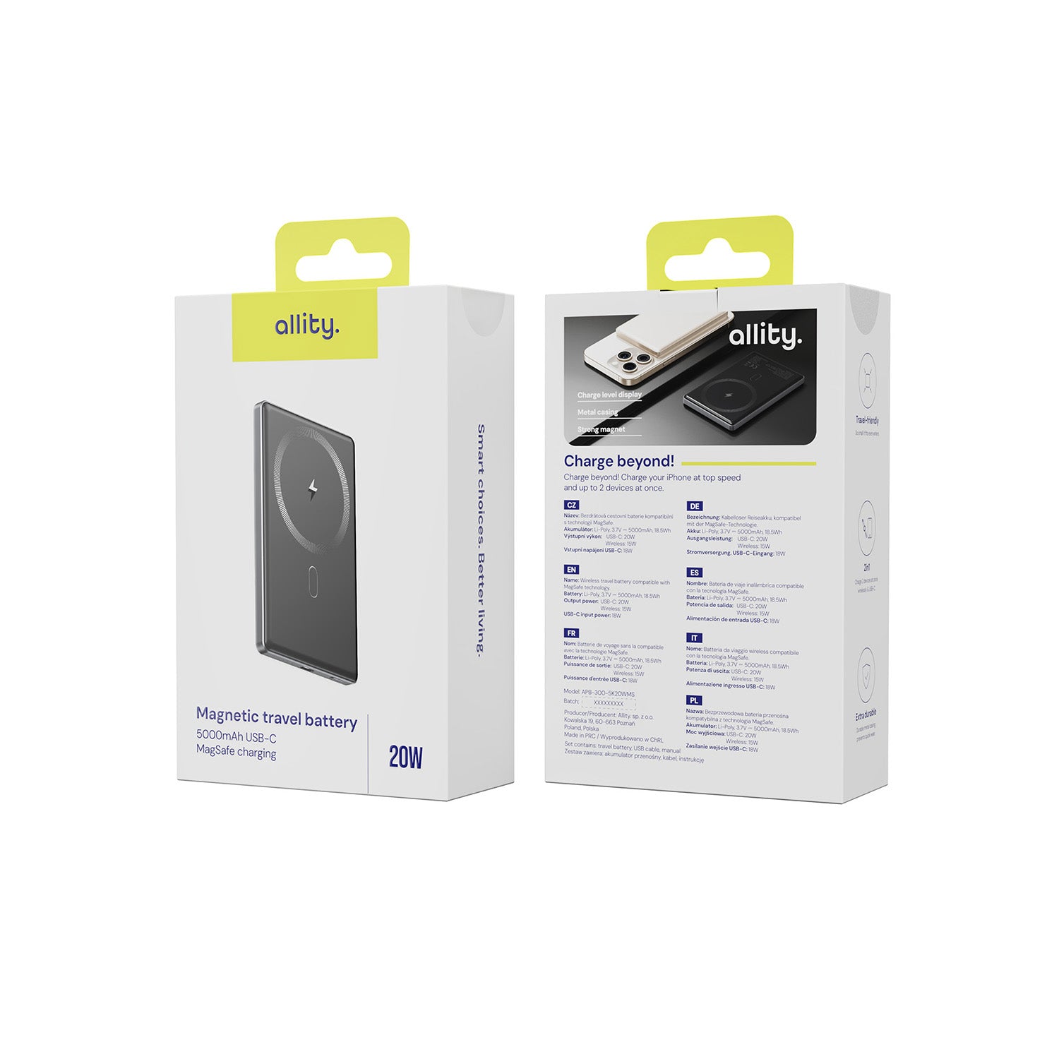 Allity ασύρματο power bank APB-300 PD QC 20W 5000 mAh μαγνητικό γκρι