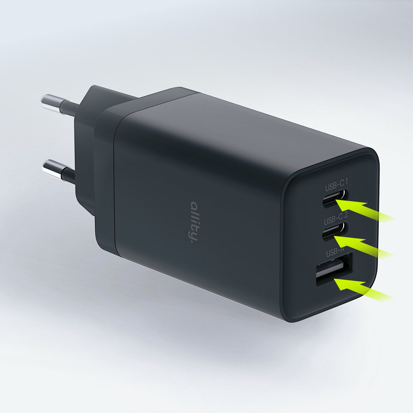 Φορτιστής τοίχου Allity GaN PD QC ATC-01-65WACC 2x USB-c 1x USB-a 65W μαύρος