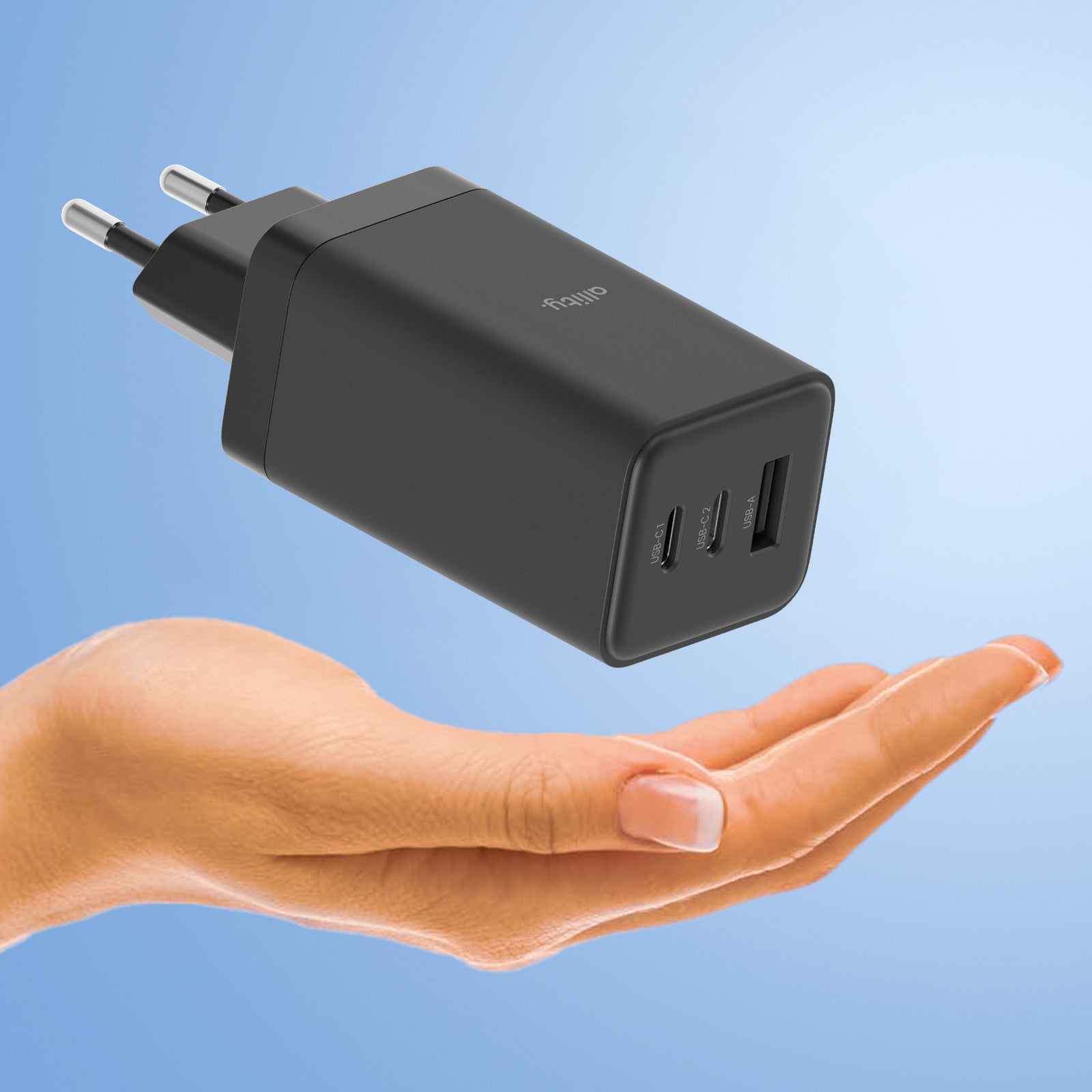 Φορτιστής τοίχου Allity GaN PD QC ATC-01-65WACC 2x USB-c 1x USB-a 65W μαύρος