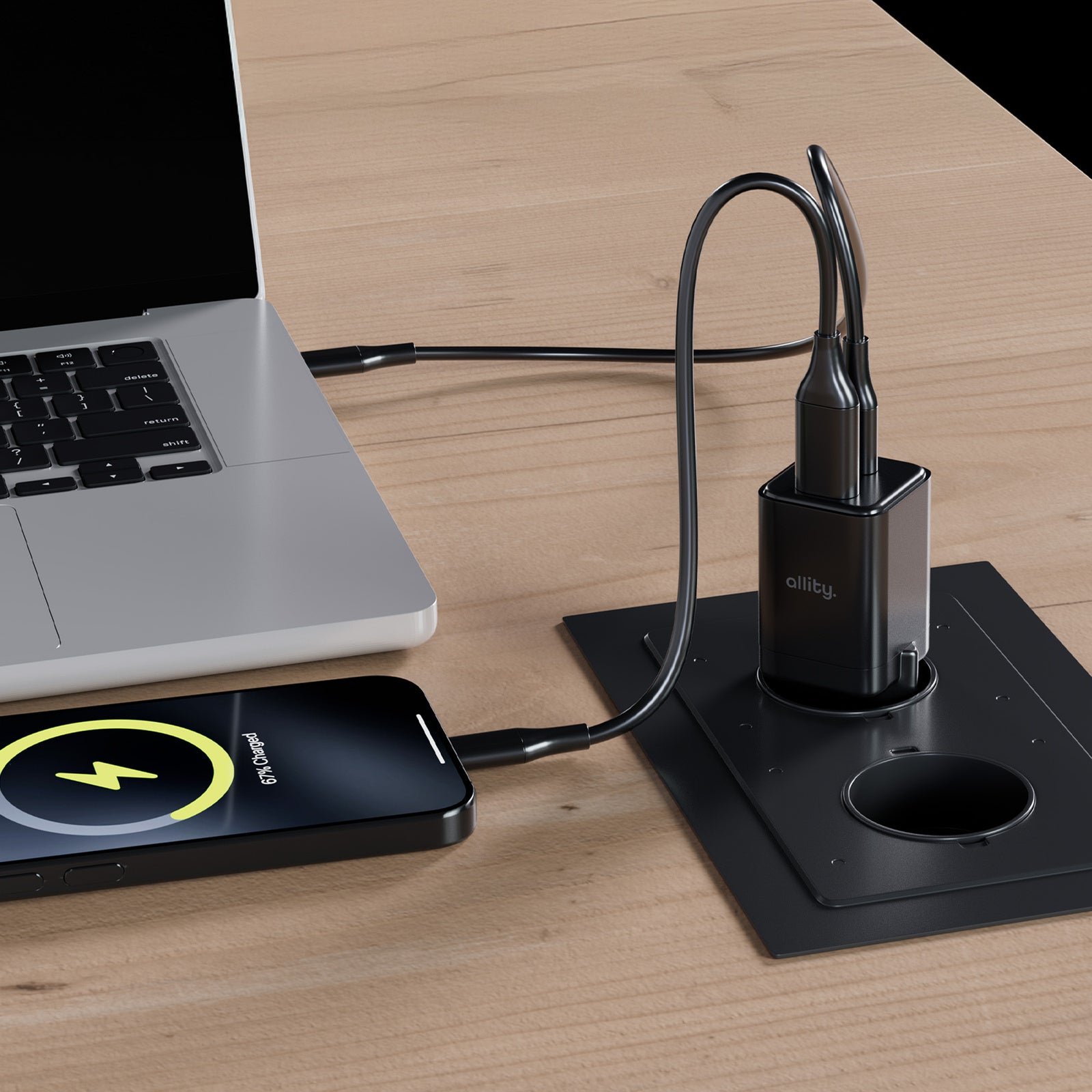 Φορτιστής τοίχου Allity GaN PD QC ATC-01-30WAC 1x USB-c 1x USB-a 30W μαύρος