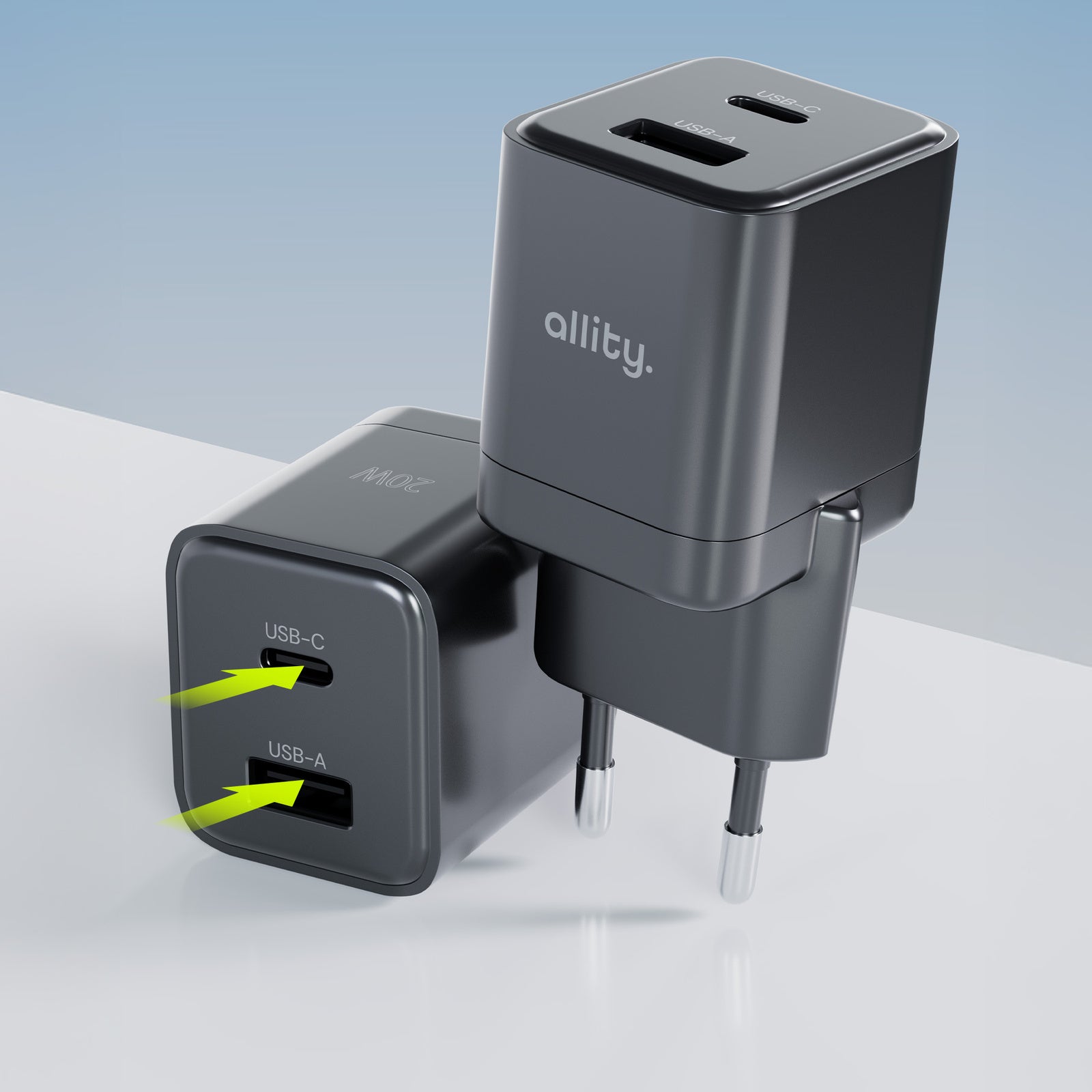 Φορτιστής τοίχου Allity GaN PD QC ATC-01-30WAC 1x USB-c 1x USB-a 30W μαύρος