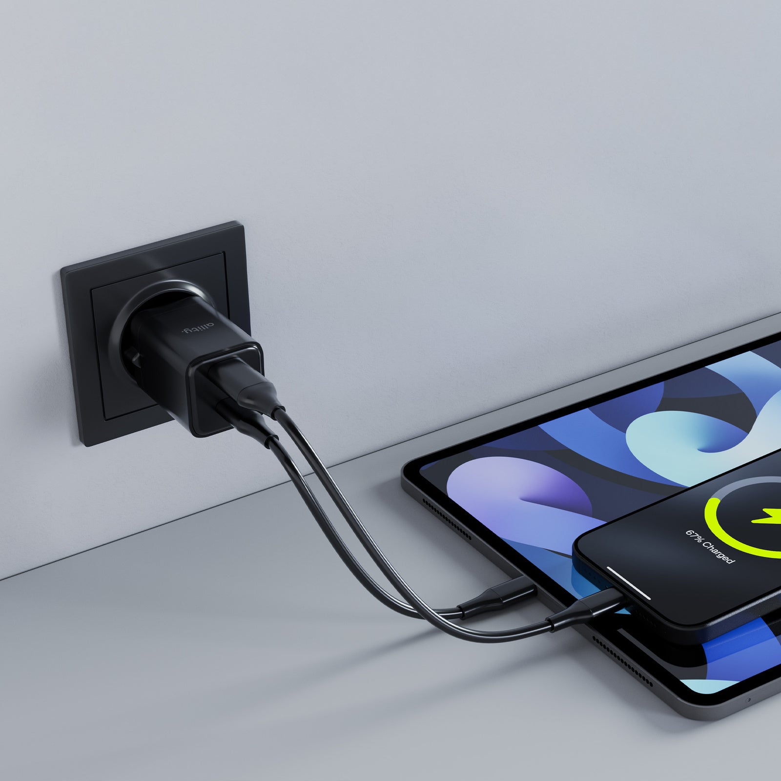 Φορτιστής τοίχου Allity GaN PD QC ATC-01-30WAC 1x USB-c 1x USB-a 30W μαύρος