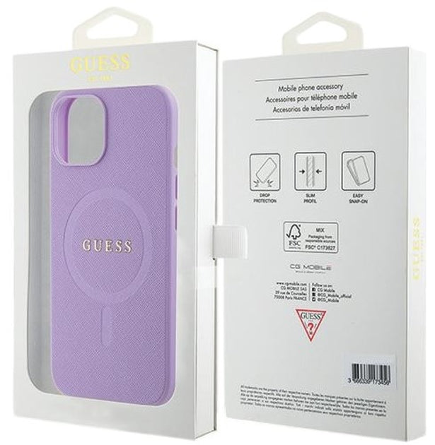 Guess Magsafe “Saffiano Collection" Hard Case Θήκη προστασίας από δερματίνη – iPhone 16  (Μωβ – GUHMP16SPSAHMCU)