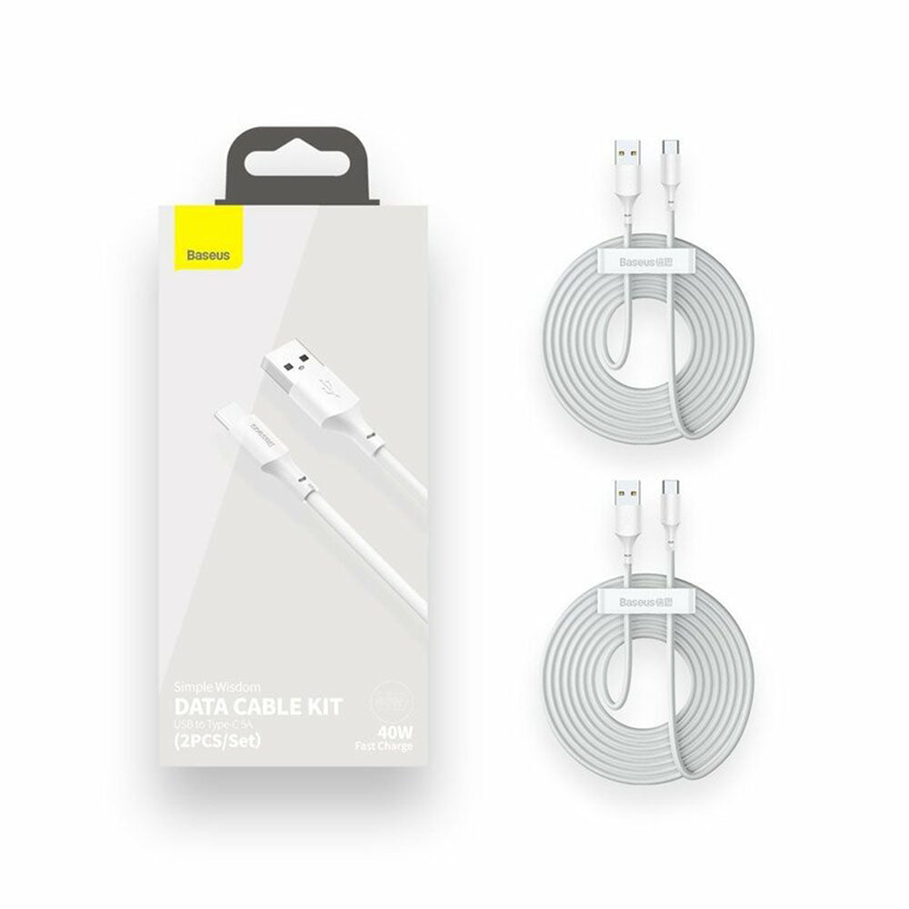 Baseus - (2 pack) Data Cable (TZCATZJ-02) - USB to Type-C, Fast Charging 5A, 40W, 1.5m - White