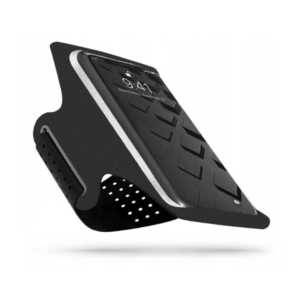 Techsuit - Sports Armband (TH10) - with Headphones Cable Clips, for Phones, max 7" - Black / Gray