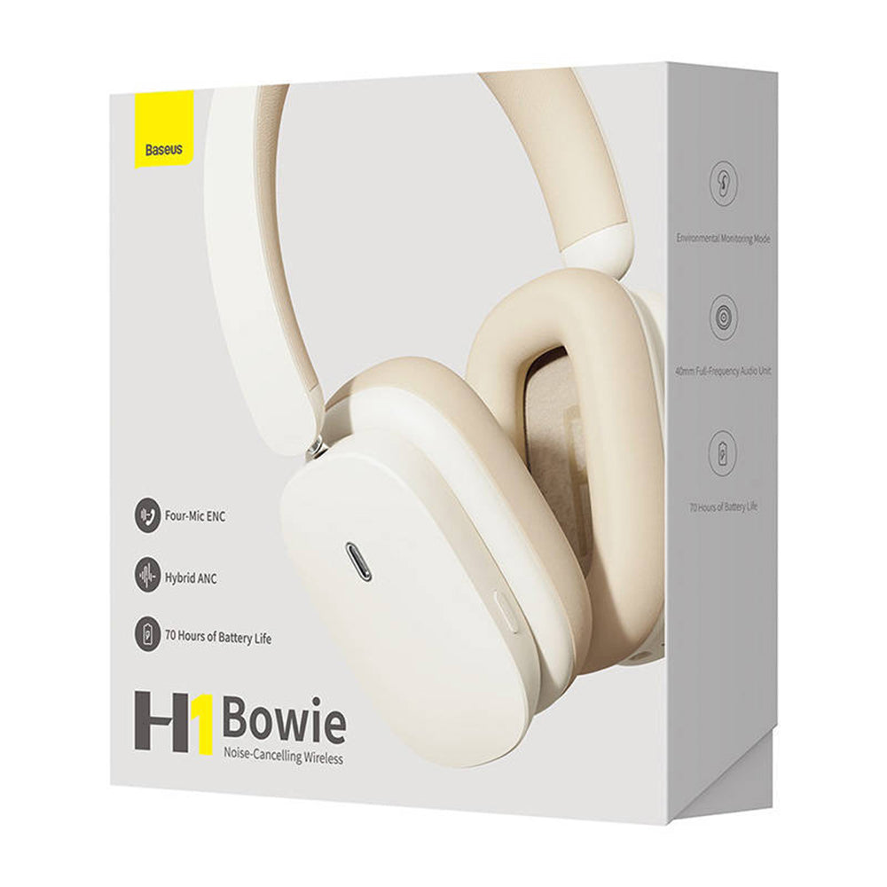 Baseus - Wireless Headphones Bowie H1 (NGTW230202) - Bluetooth 5.2, Foldable, Noise Cancellation - Creamy White