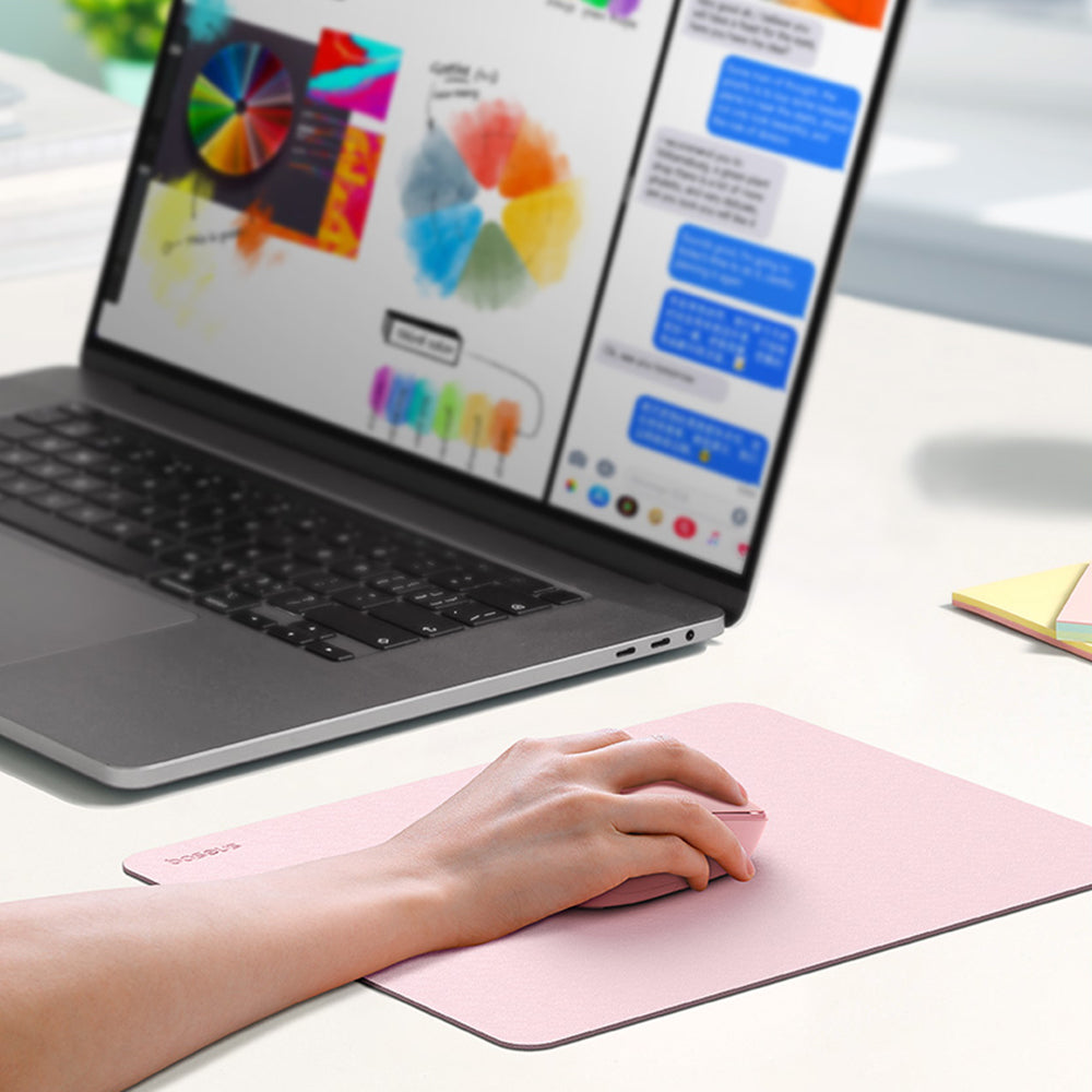 Baseus - Mouse Pad (B01055504411-00) - for Office, Gaming, Home, from PU Leather - Baby Pink