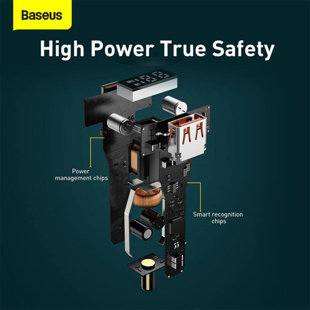 Baseus - Car Charger (TZCCZX-01) - USB, Type-C, 100W, 5A, with Cable Type-C to Type-C - Black