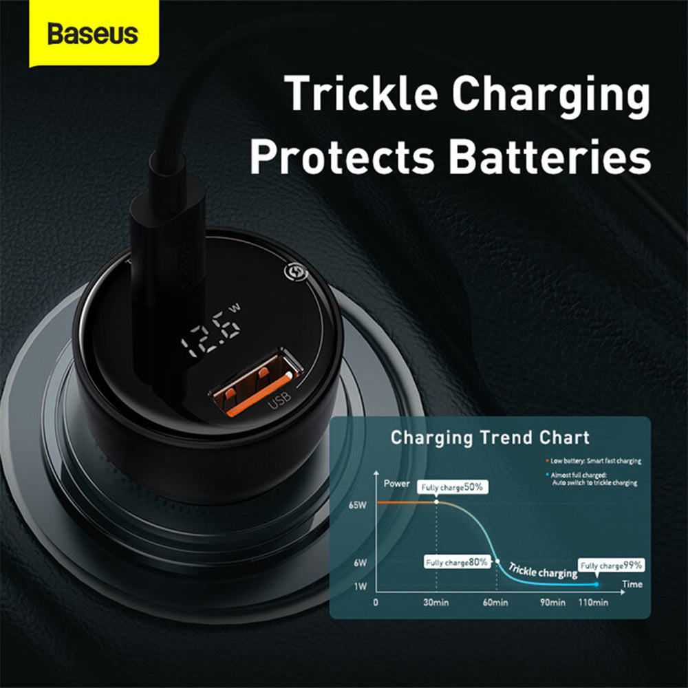 Baseus - Car Charger (TZCCZX-01) - USB, Type-C, 100W, 5A, with Cable Type-C to Type-C - Black