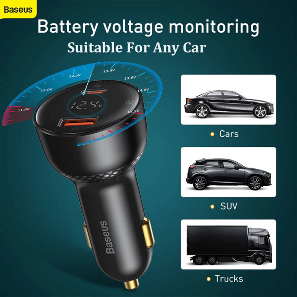 Baseus - Car Charger (TZCCZX-01) - USB, Type-C, 100W, 5A, with Cable Type-C to Type-C - Black