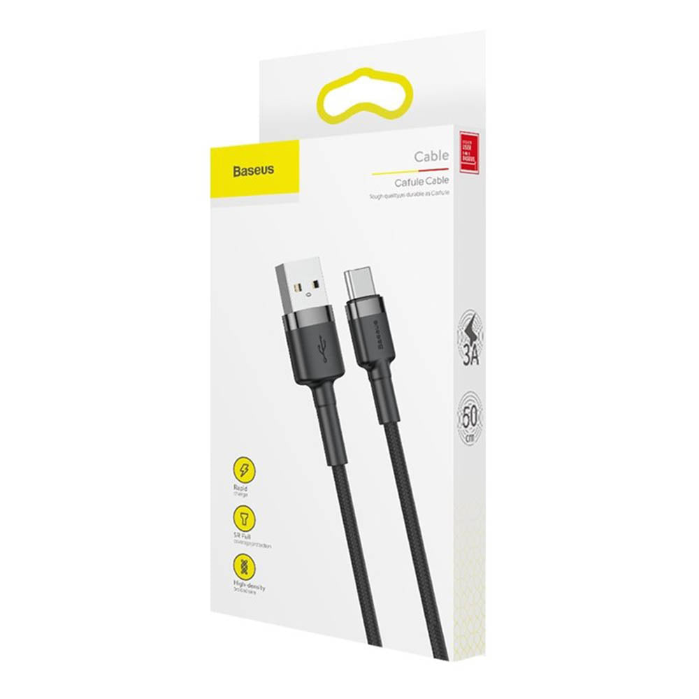 Baseus - Data Cable Cafule (CATKLF-AG1) - USB to Type-C, Fast Charge, 3A, 480Mbps, 0.5m - Gray / Black
