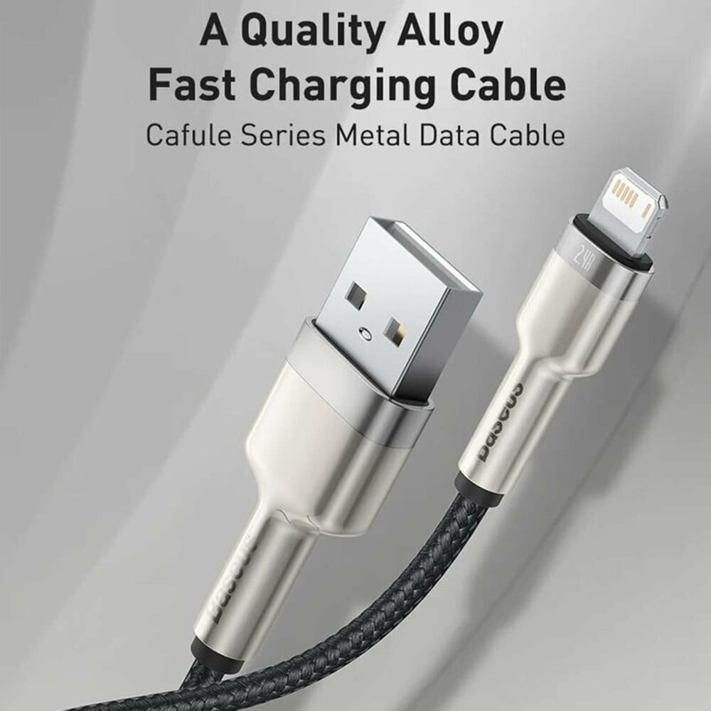 Baseus - Data Cable Cafule Series Metal (CALJK-01) - USB to Lightning, 2.4A, 480Mbps, 25cm - Black