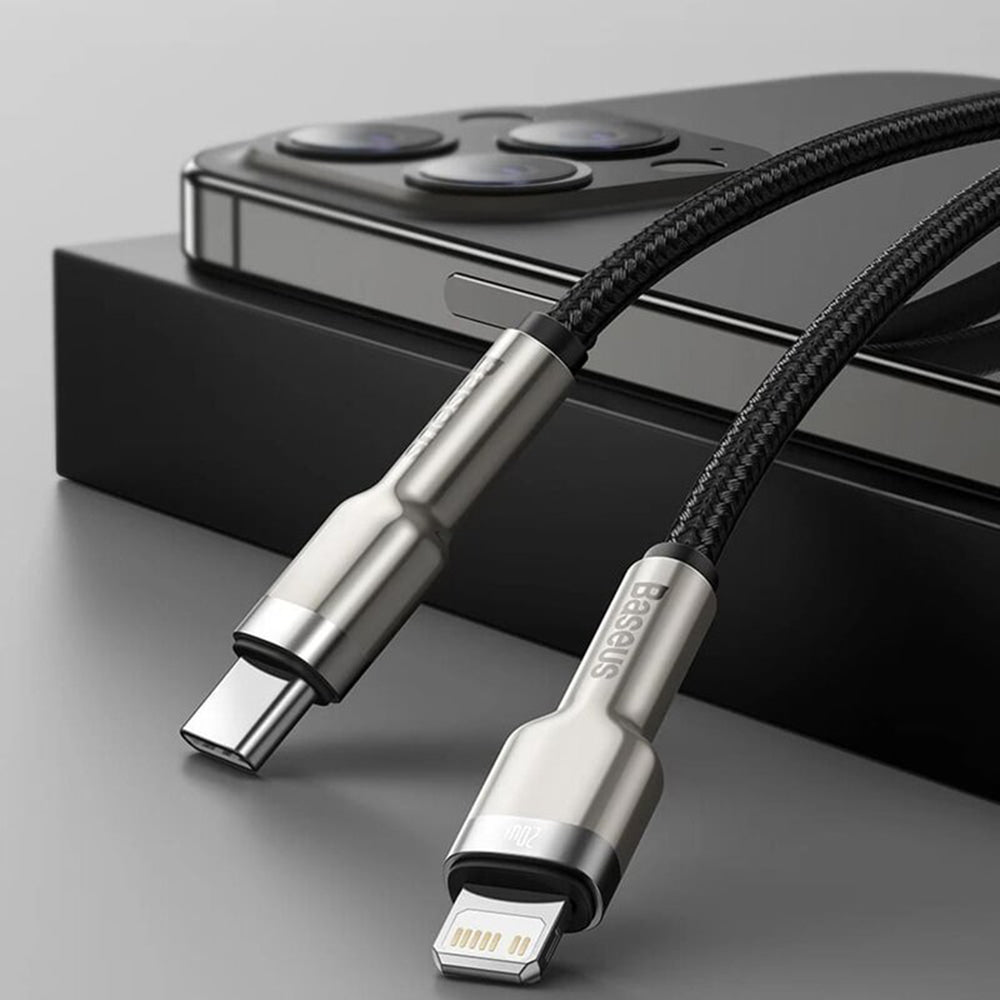 Baseus - Data Cable Cafule Series Metal (CATLJK-01) - Type-C to Lightning, 20W, 25cm - Black