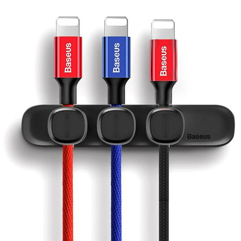 Baseus - Cable Organizer (ACWDJ-01) - 3 Holder Clips, 3M Adhesive, Flexible Silicone Tips - Black