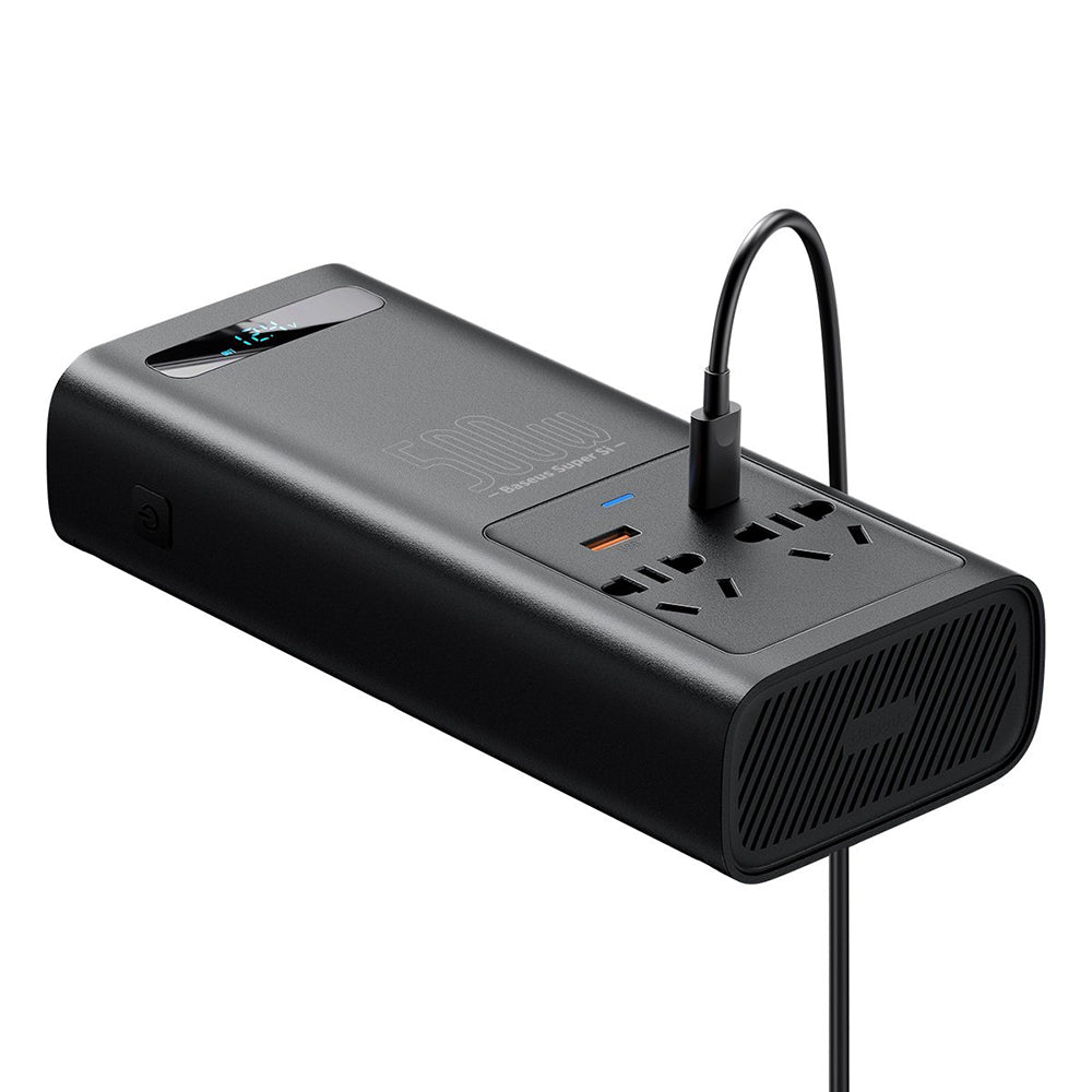 Baseus - In-Car Inverter (CGNB000101) - USB, Type-C, CN/EU Plug, 150W/12V, 500W/220V, with Car Clamps and 12V Cable - Black
