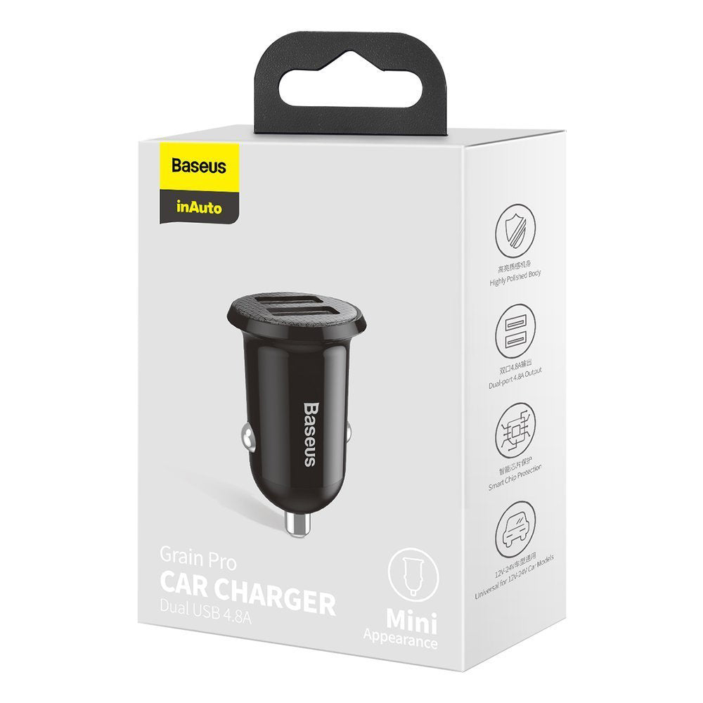 Baseus - Car Charger (CCALLP-01) - 2x USB, Mini Appearance, 4.8A - Black