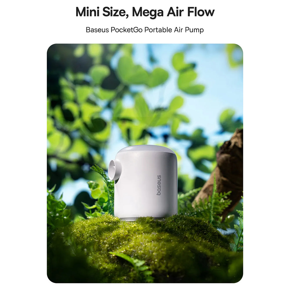 Baseus - Air Pump PocketGo (C11157700221-00) - Portable, Rechargeable, Multifunctional, LED Light, 230l/min, 3.5kPa - White