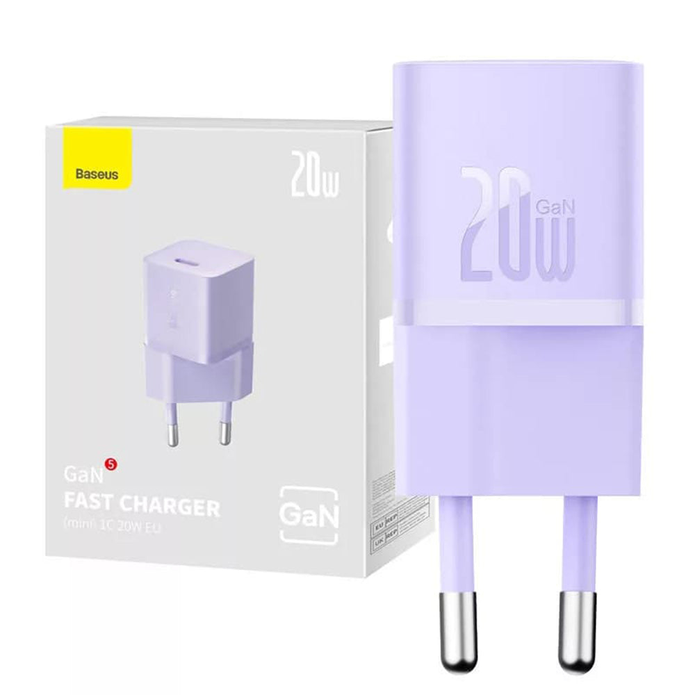 Baseus - Wall Charger (CCGN050105) - GaN, Type-C, Fast Charging, 20W - Purple