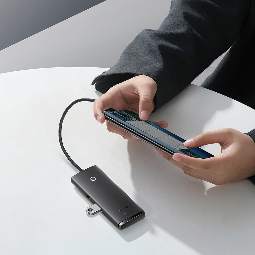 Baseus - Hub Adapter Lite Series (WKQX030301) - Type-C to 4x USB 3.0, Type-C, 0.25m - Black