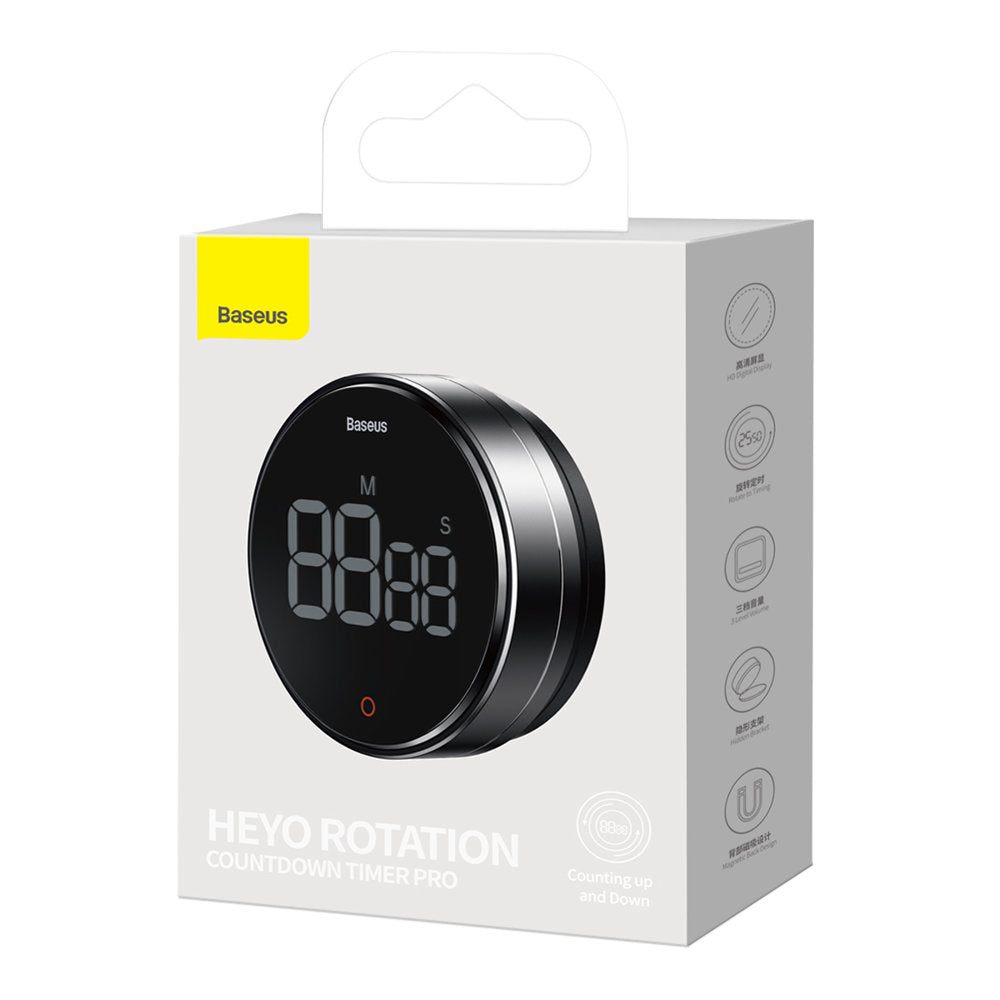 Baseus - Heyo Rotation Countdown Timer Pro (FMDS000013) - LED Display, Magnetic, HD Quality, 90dB - Dark Grey