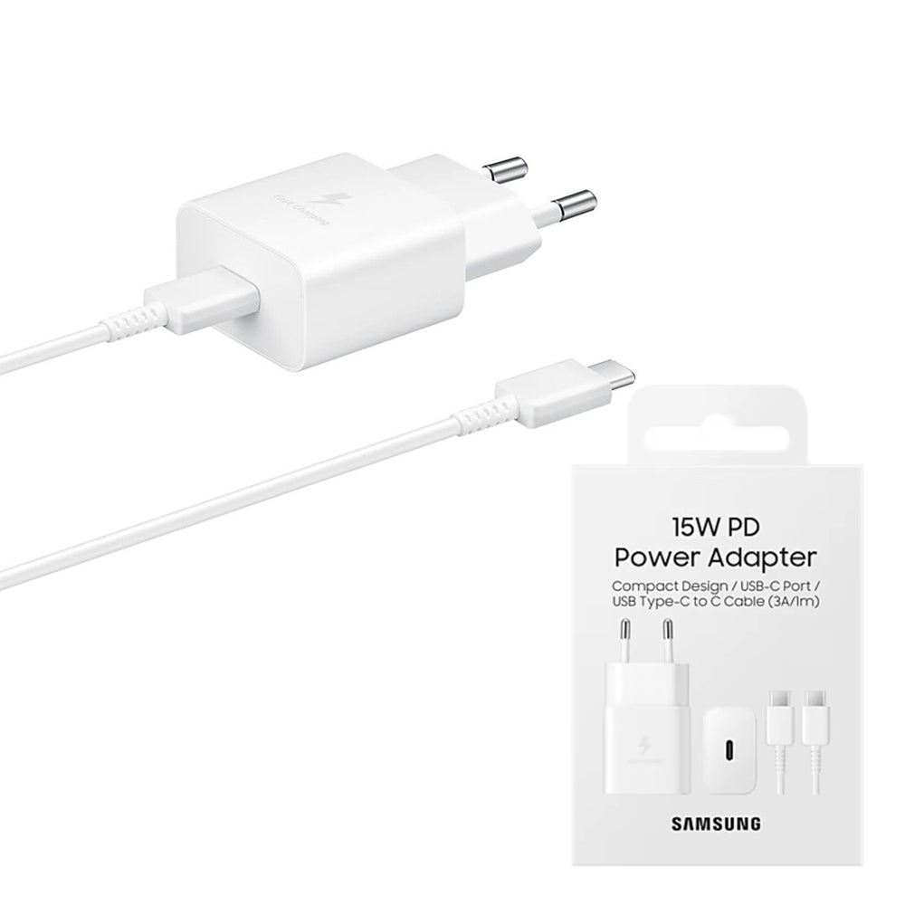 Samsung - Original Wall Charger (EP-T1510XWEGEU) - Type-C Cable Included, Type-C Fast Charging 15W,  - White (Blister Packing)