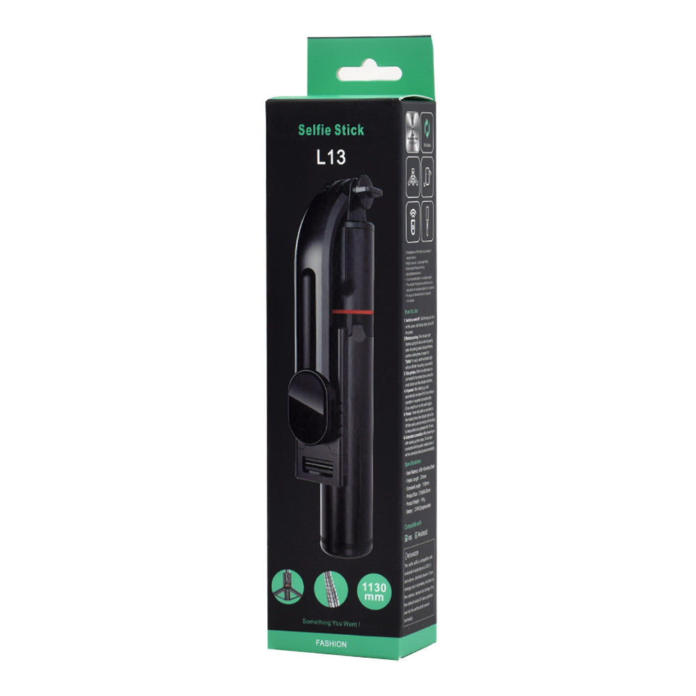 Techsuit - Selfie Stick (L13) - Stable Extendable Tripod with Bluetooth Remote Control, 113cm - Black