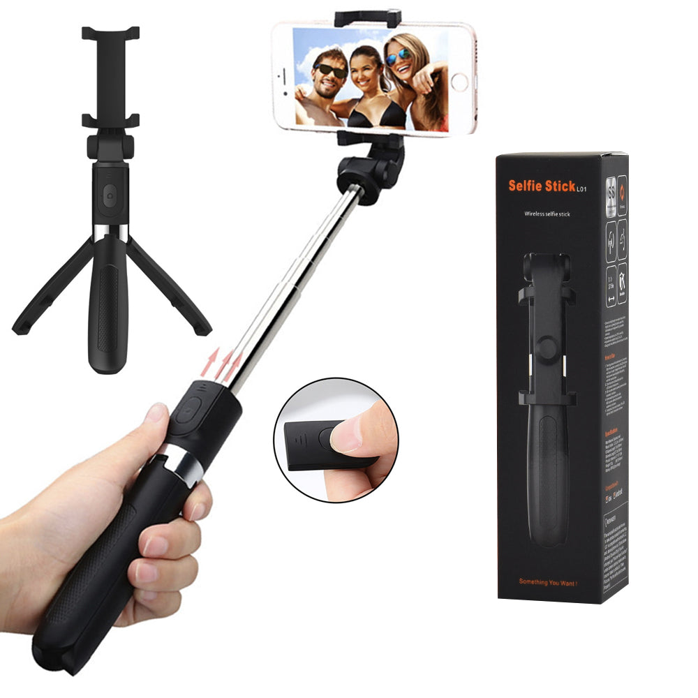Techsuit - Selfie Stick (L01s) - Tripod Stable Mount with Extendable Arm, Bluetooth Remote Control, 70cm - Black