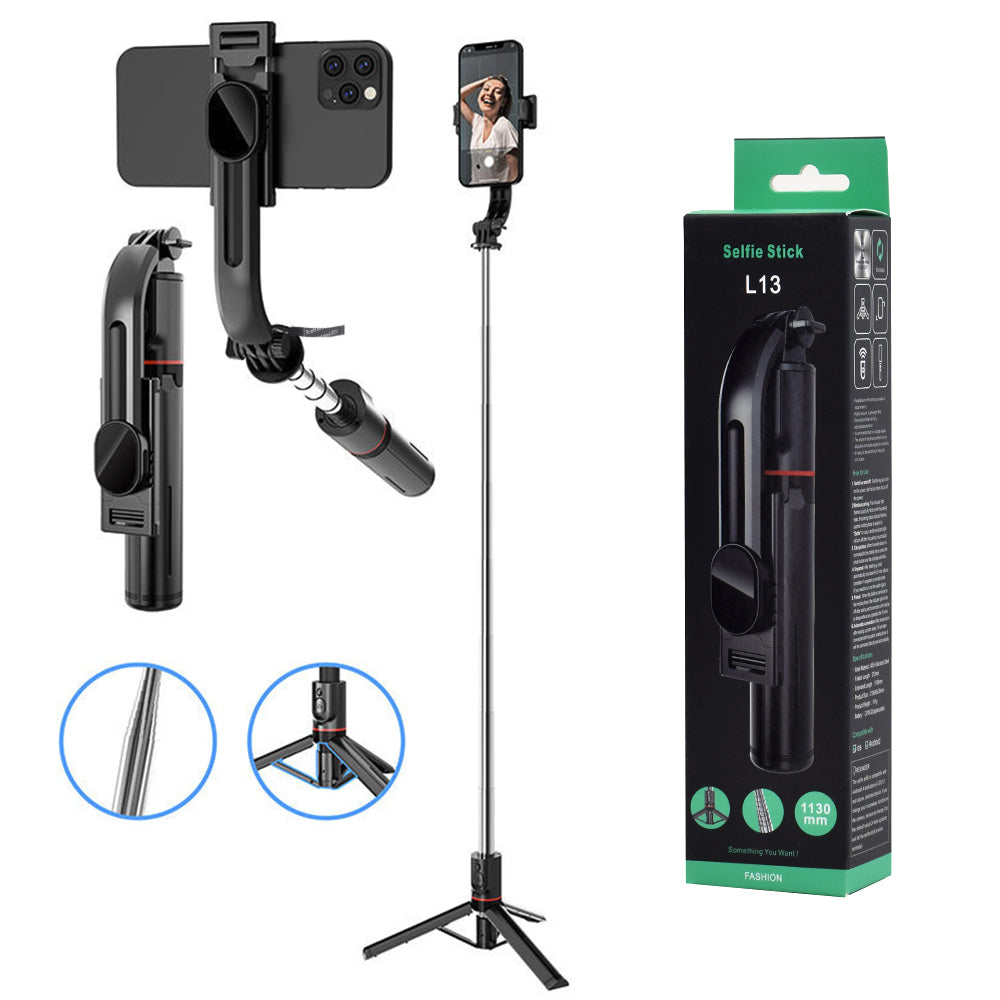 Techsuit - Selfie Stick (L13) - Stable Extendable Tripod with Bluetooth Remote Control, 113cm - Black